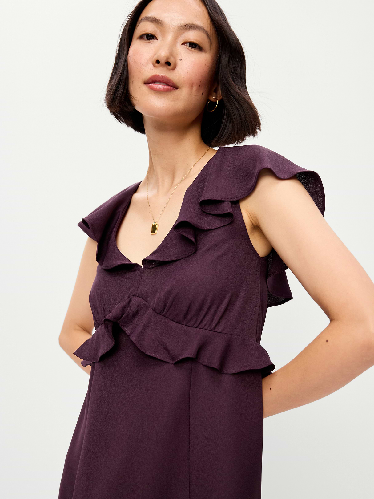Flutter-Sleeve Crepe Maxi Dress - Veil of Night