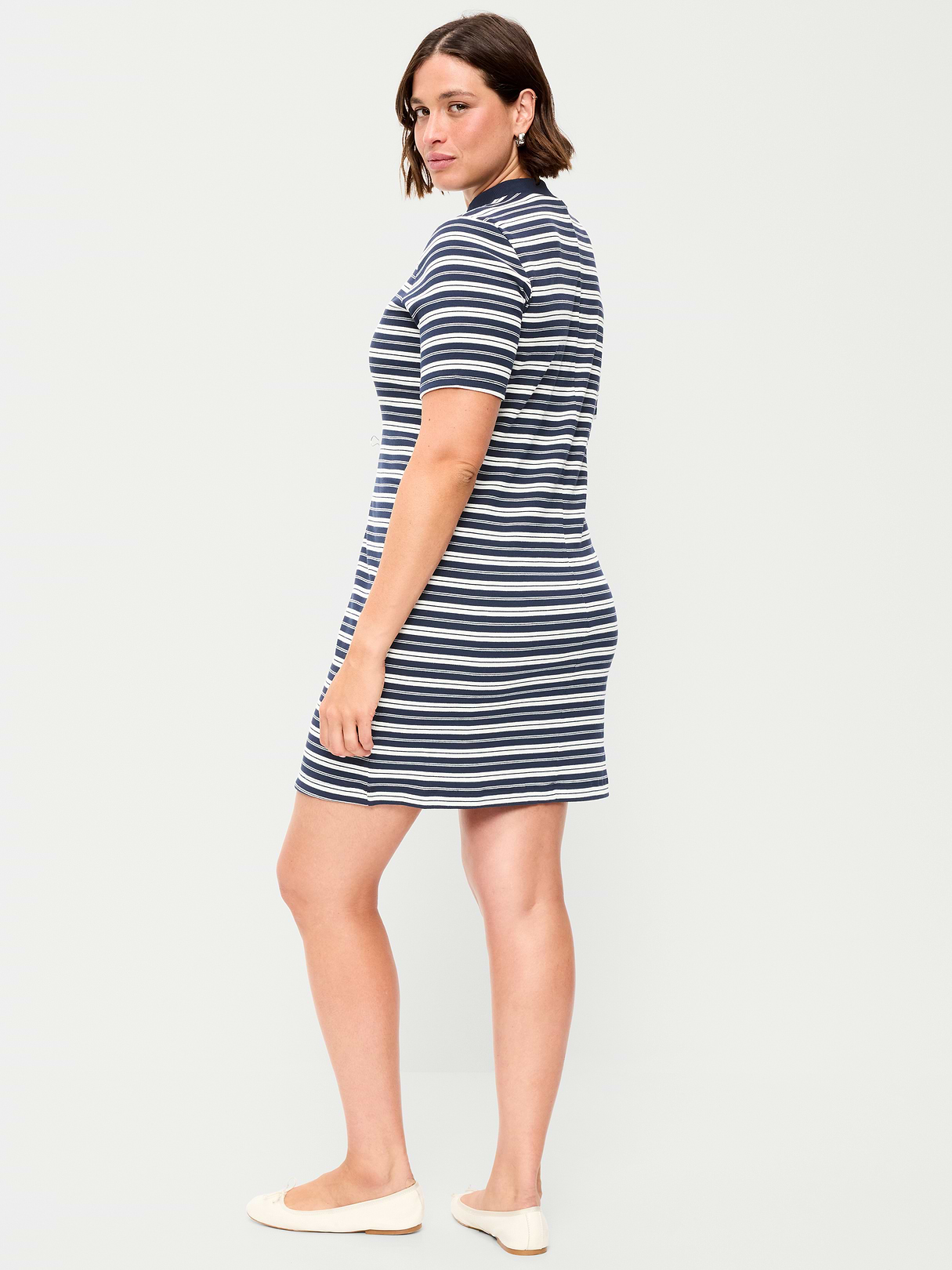 Snug Mock-Neck Bodycon Mini Dress - Navy Stripe