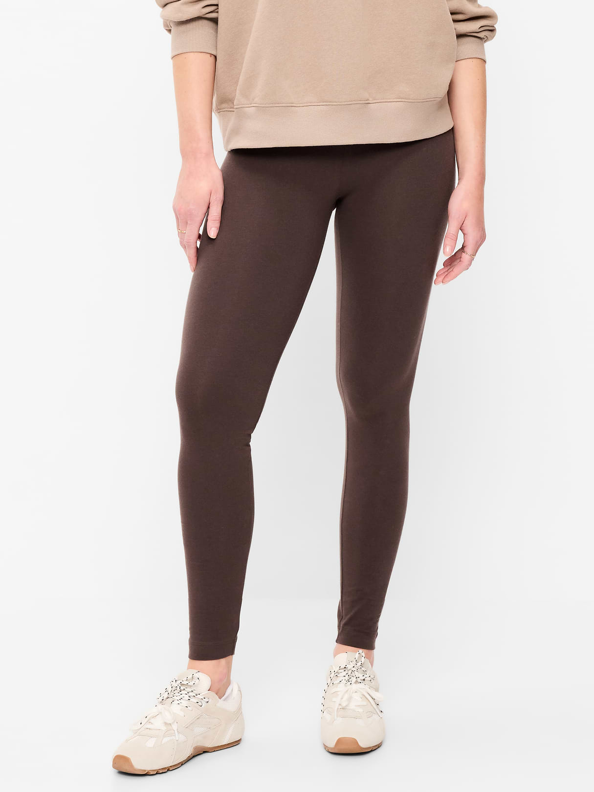 High-Waisted Jersey Fashion Layering Leggings - Black Coffee