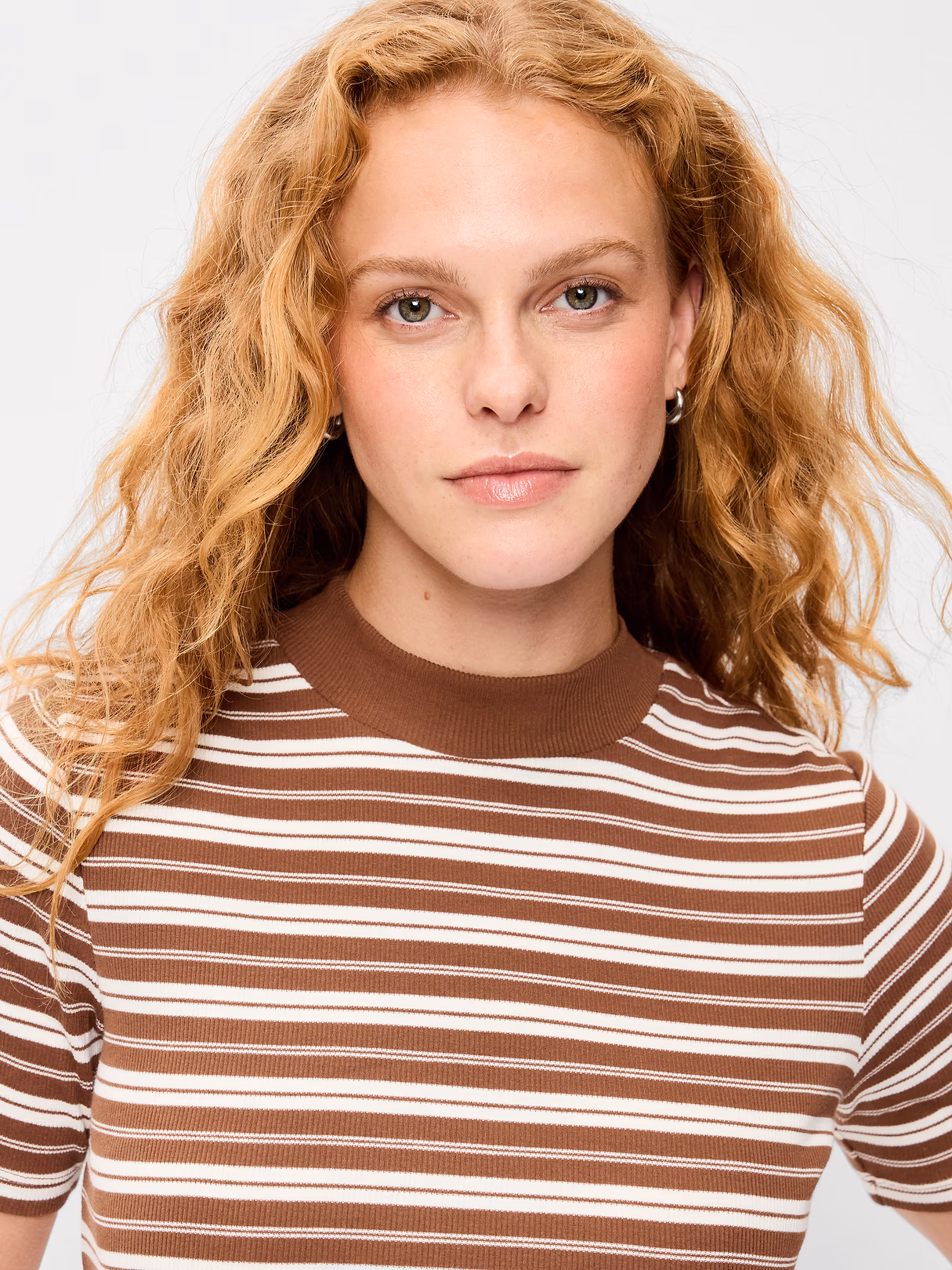 Snug Mock-Neck Bodycon Mini Dress - Earth Brown Stripe