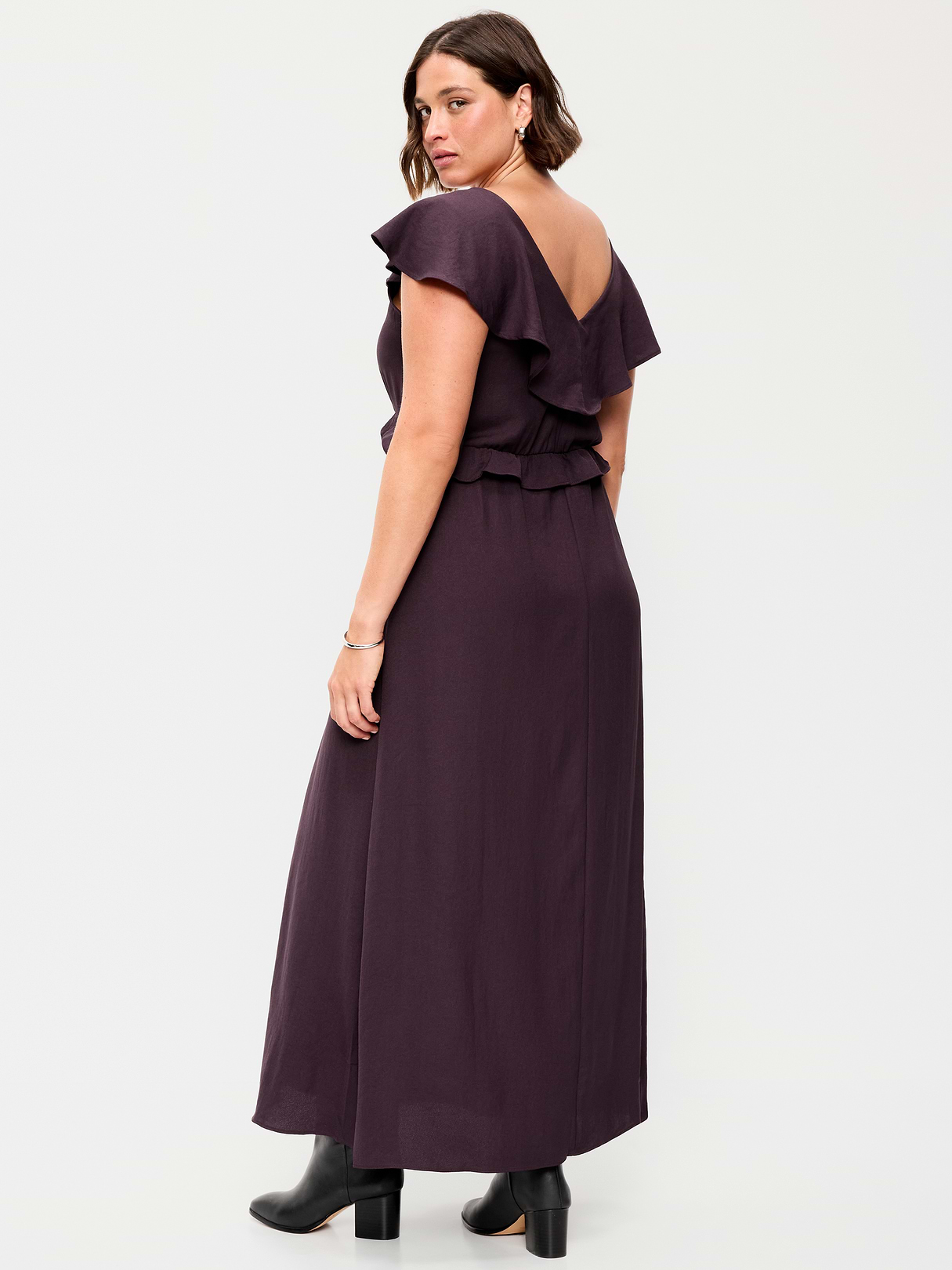 Flutter-Sleeve Crepe Maxi Dress - Veil of Night