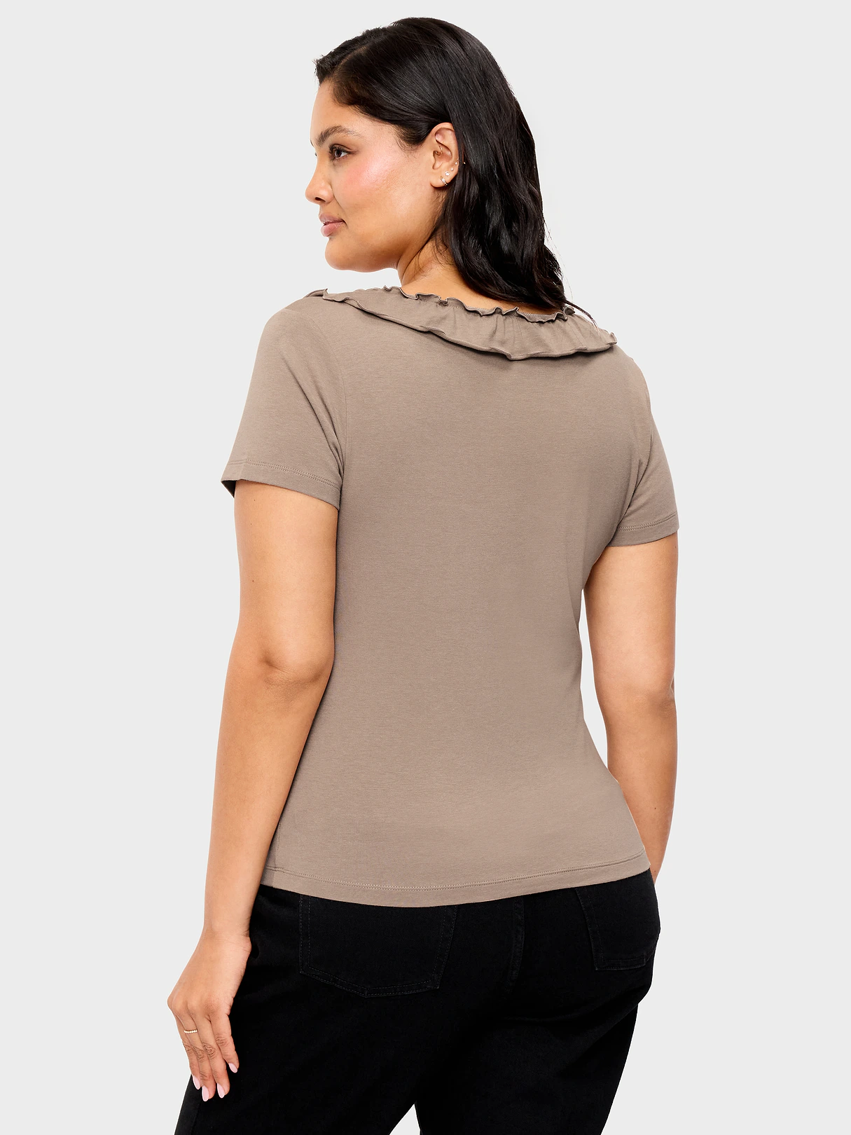Lettuce-Edge Scoop-Neck Top - Chocolate Malted