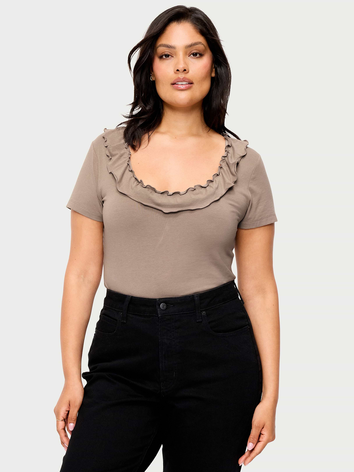 Lettuce-Edge Scoop-Neck Top - Chocolate Malted