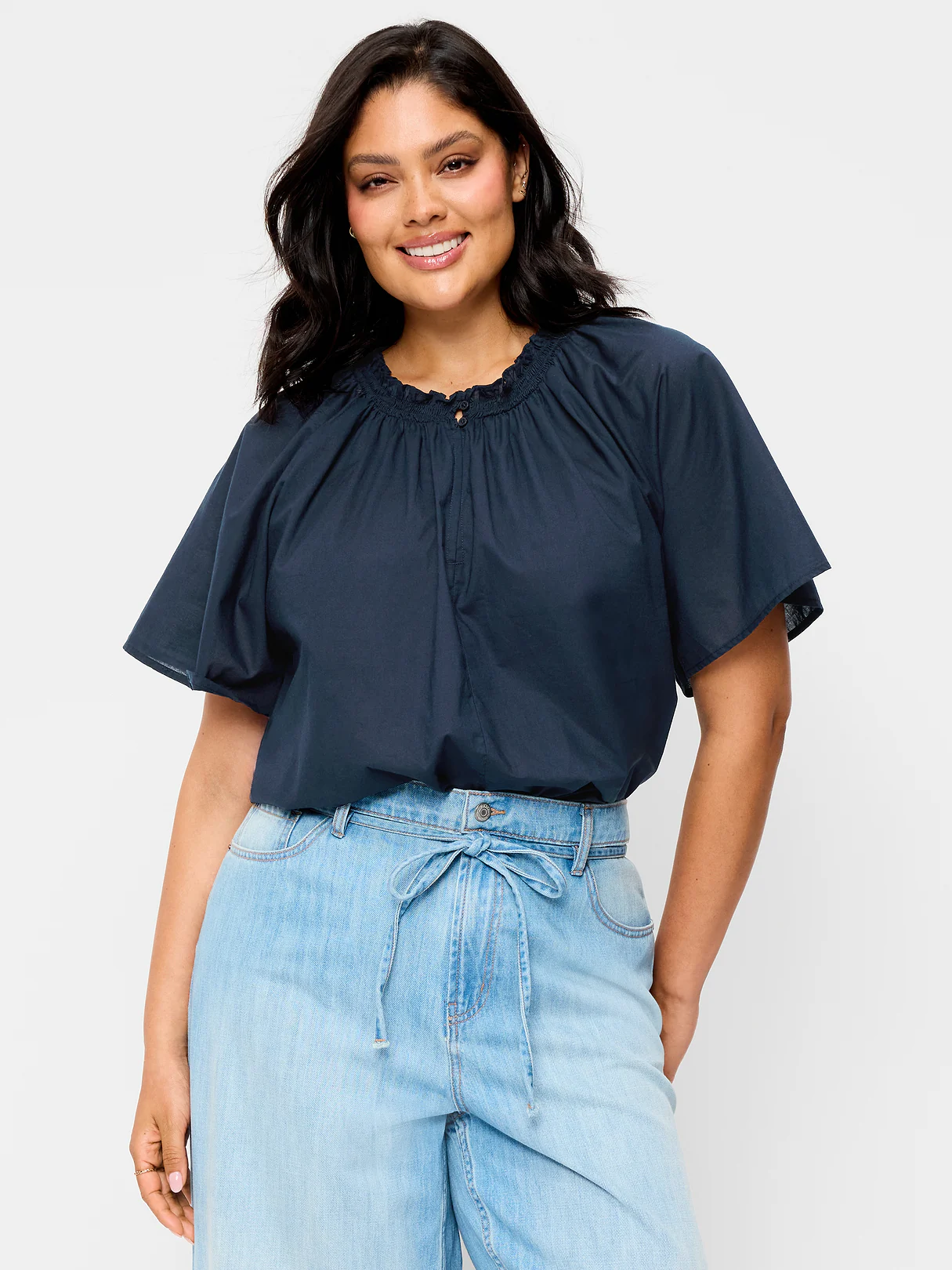 Loose Short-Sleeve Striped Top - In the Navy