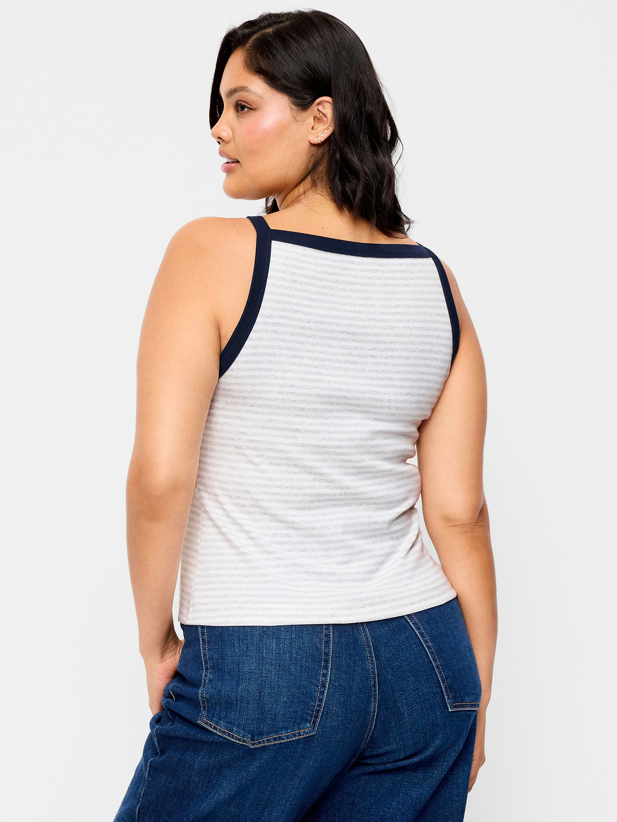 Snug Apron-Neck Tank Top - Heather Gray Stripe