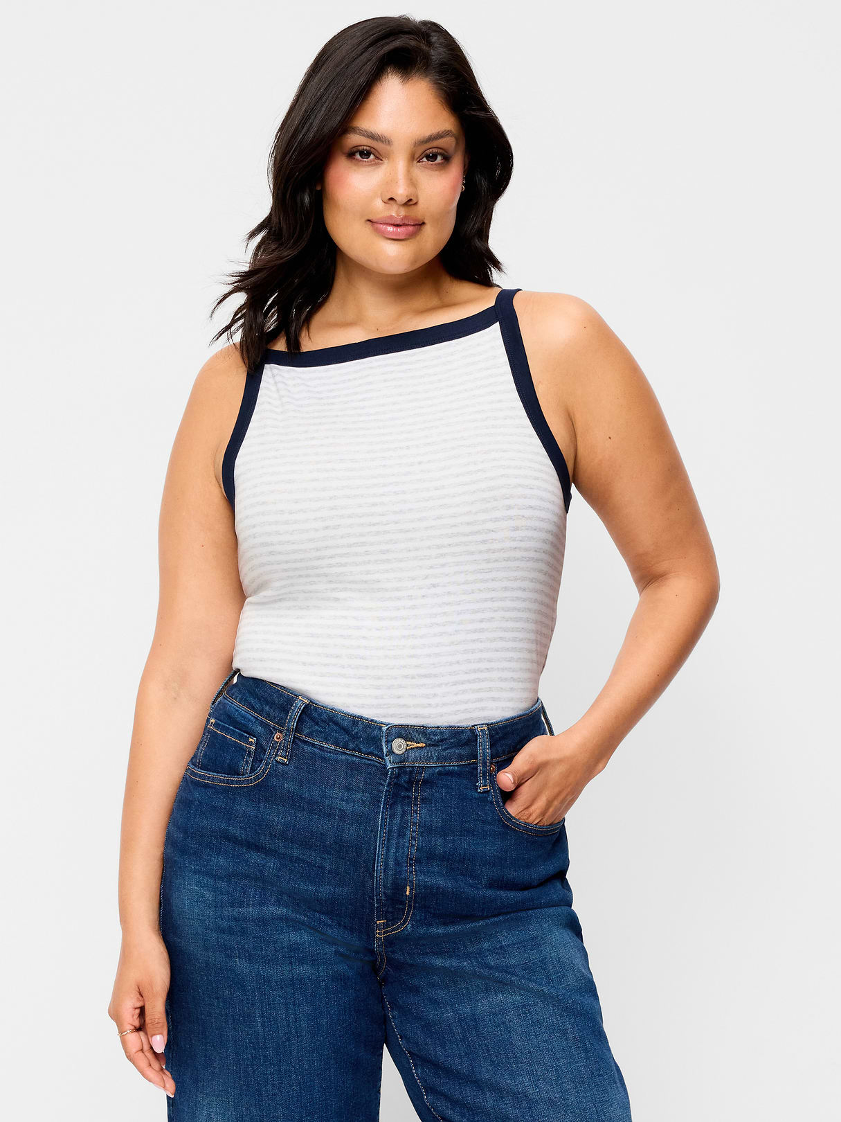 Snug Apron-Neck Tank Top - Heather Gray Stripe
