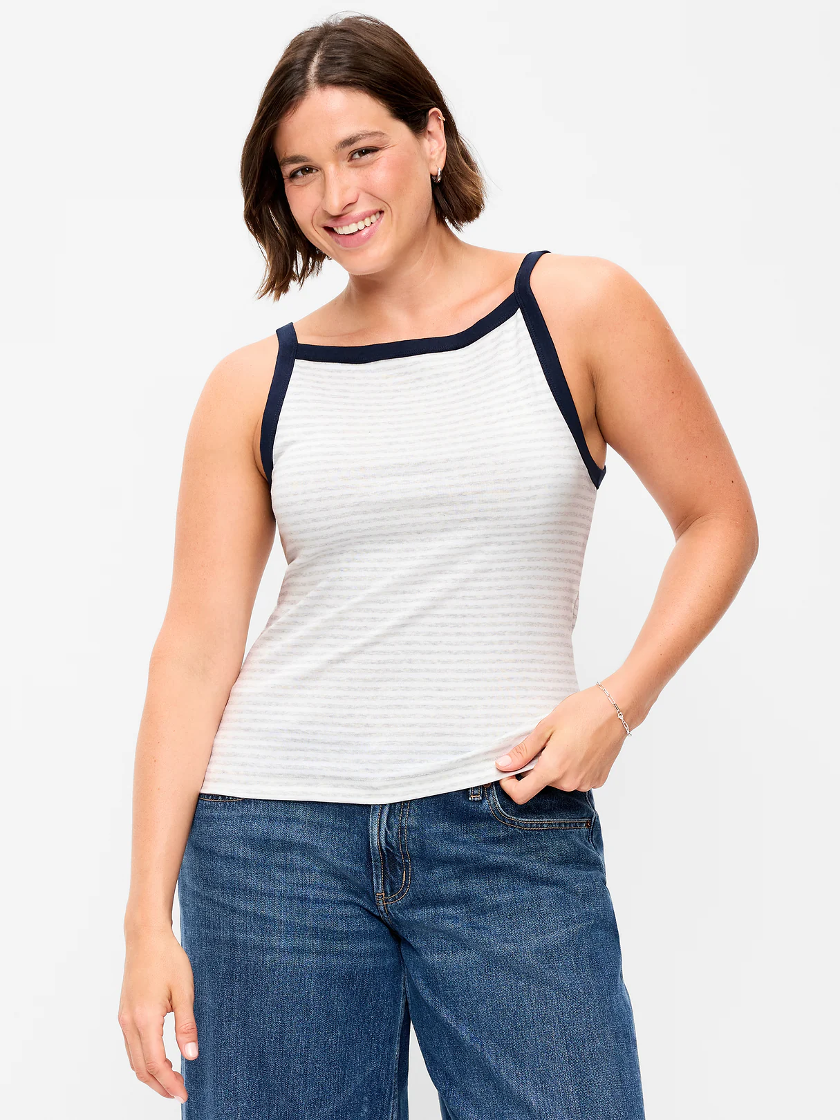 Snug Apron-Neck Tank Top - Heather Gray Stripe