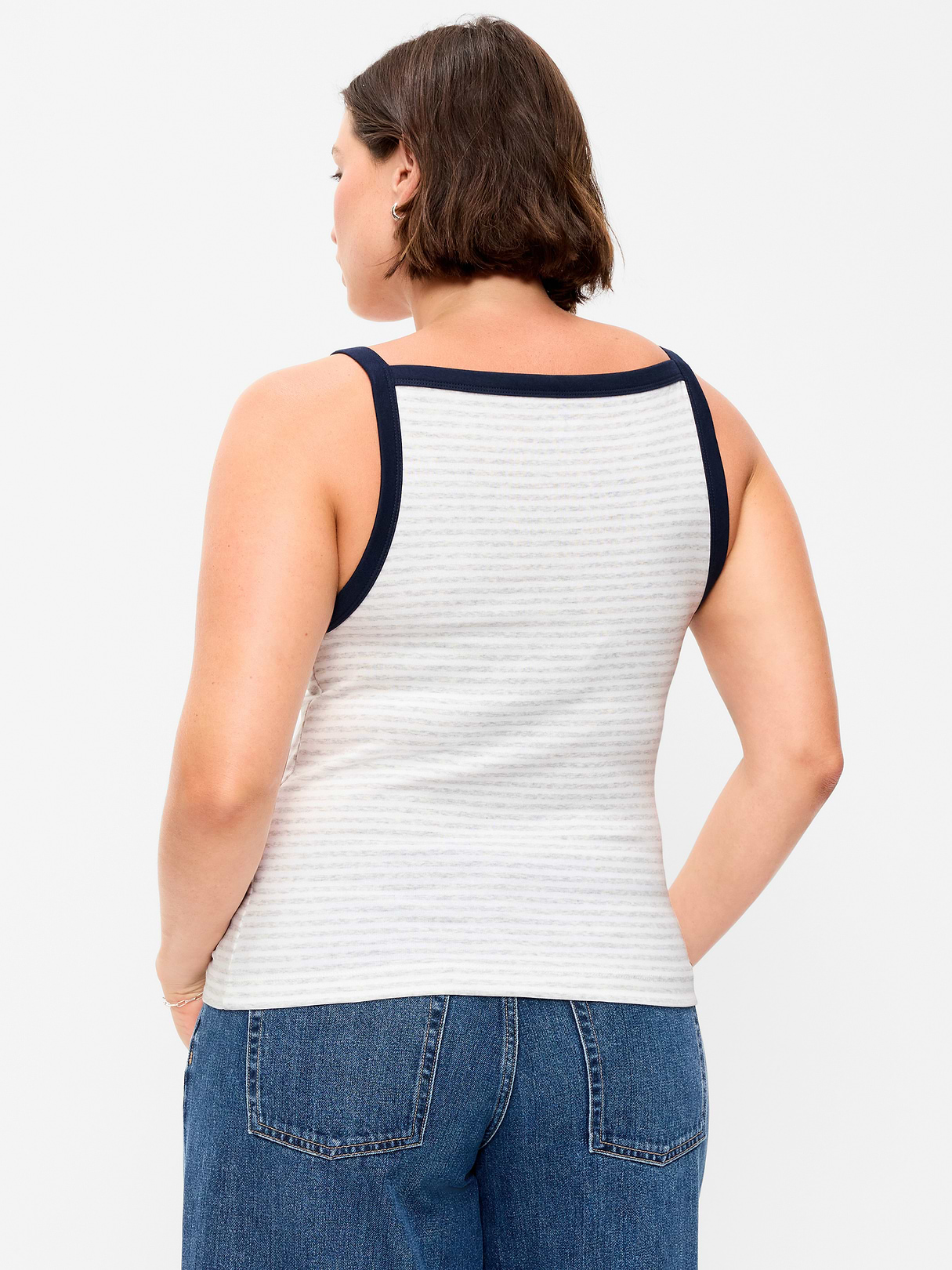 Snug Apron-Neck Tank Top - Heather Gray Stripe