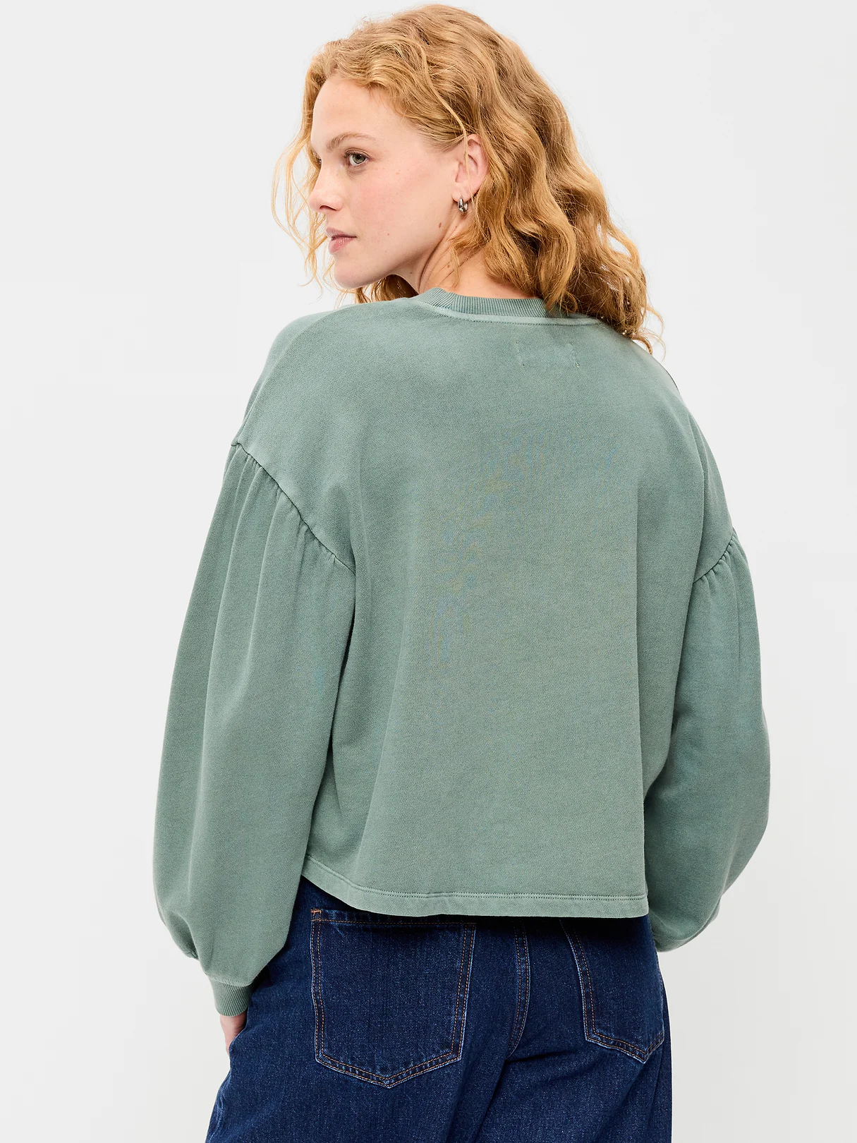 SoComfy Oversized Puff-Sleeve Cropped Sweatshirt - Cavernous