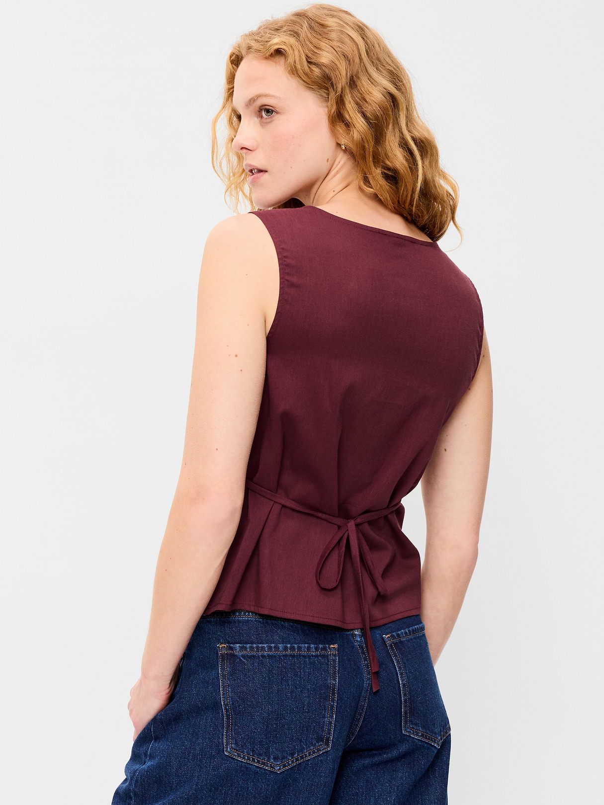 Sleeveless V-Neck Tie-Back Top - Reddy Or Not
