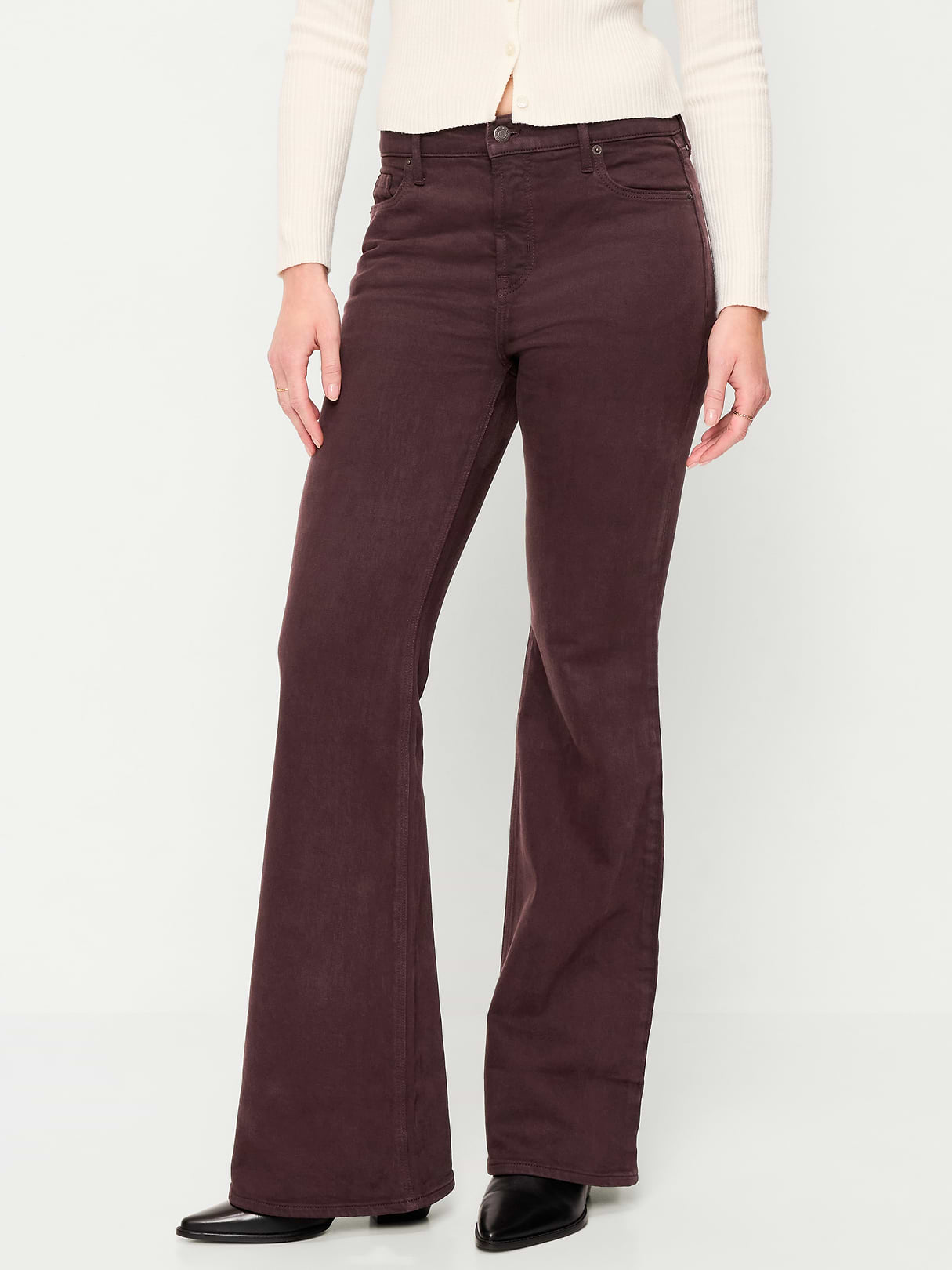 High-Waisted Flare Jeans - Plum Wine