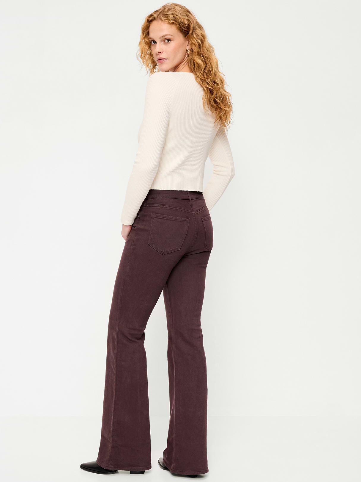 High-Waisted Flare Jeans - Plum Wine