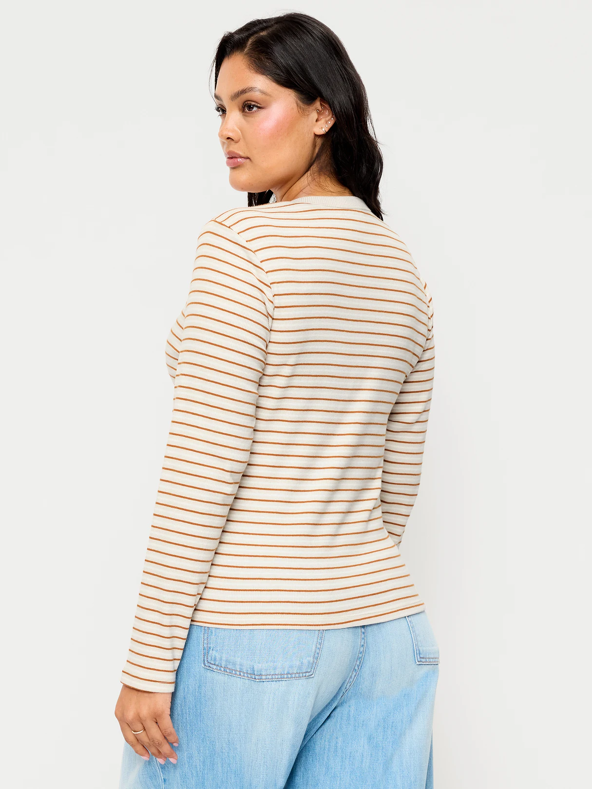 Snug Long-Sleeve Striped Ribbed T-Shirt - Orange Multi Stripe