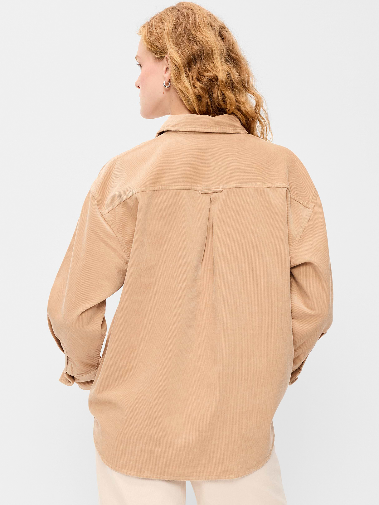 Oversized Boyfriend Button-Down Corduroy Shirt - Dried Linen
