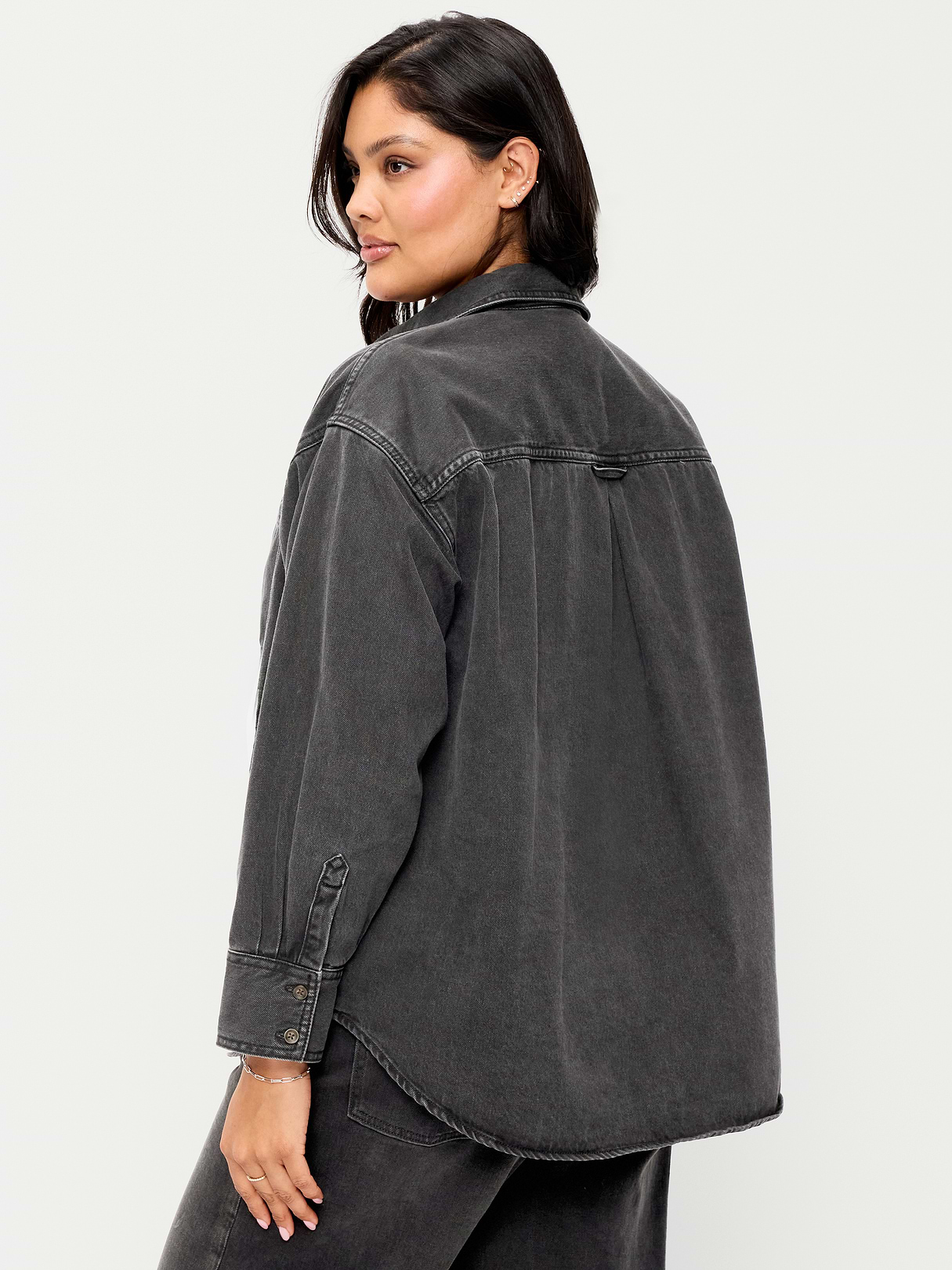 Oversized Boyfriend Button-Down Jean Shirt - Black Wash