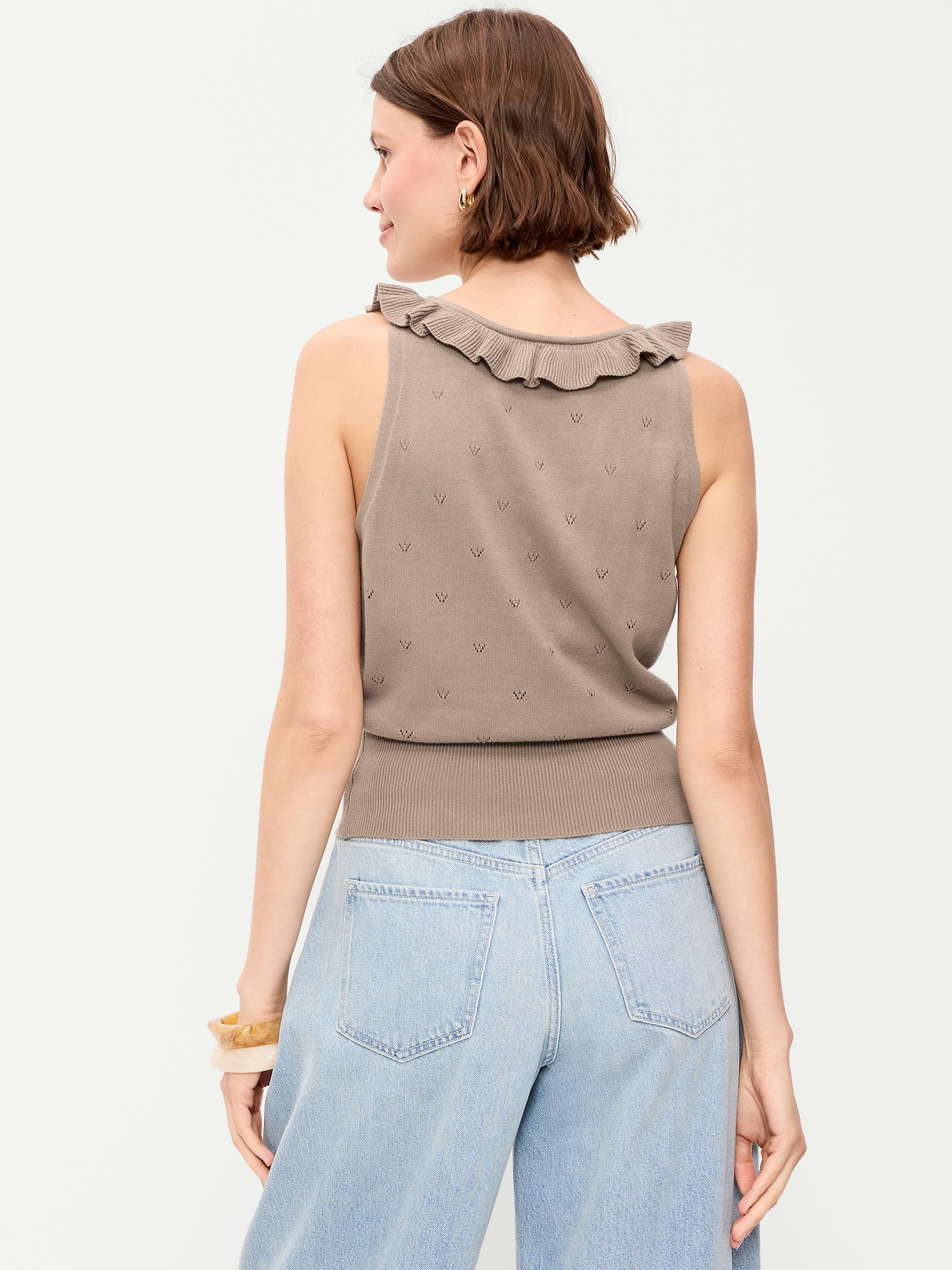 SoSoft Cotton Tie-Front Pointelle Tank Top - Chocolate Malt