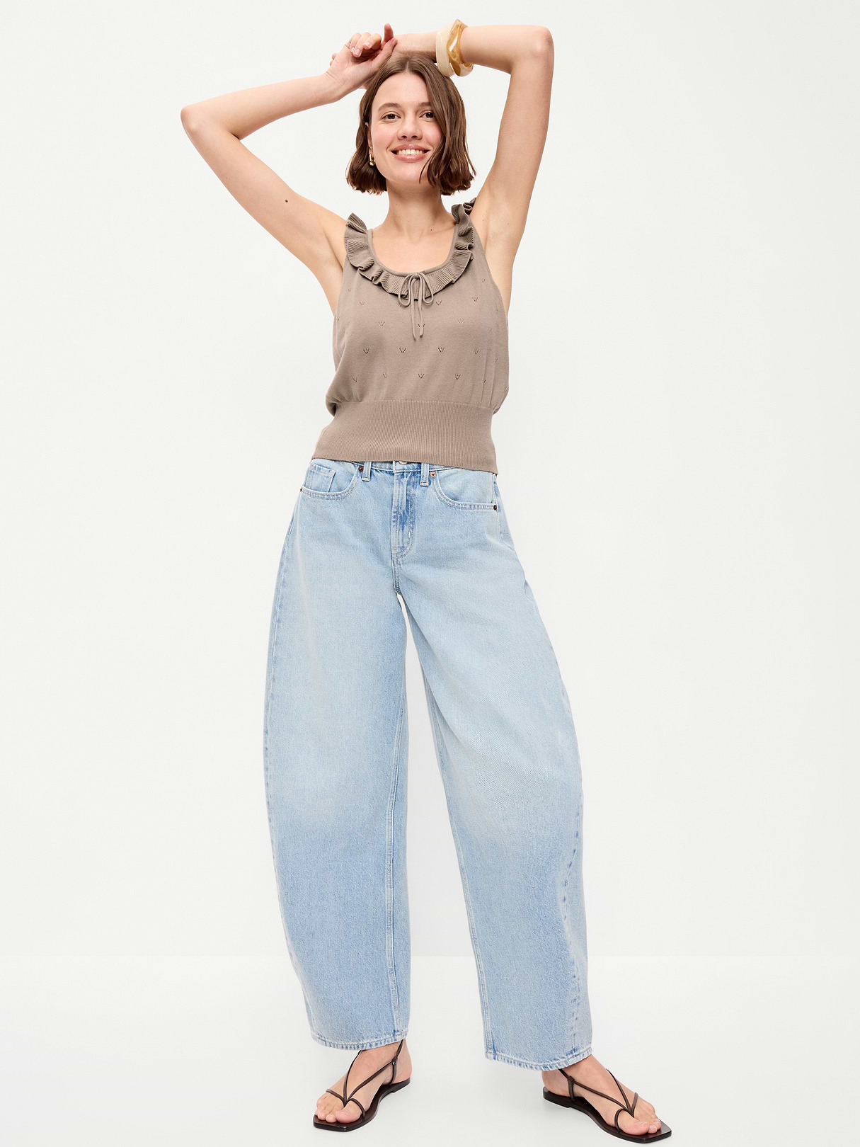 SoSoft Cotton Tie-Front Pointelle Tank Top - Chocolate Malt