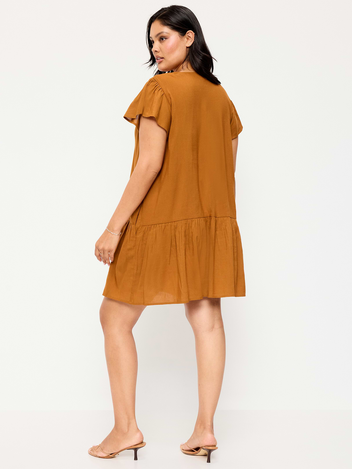 Flutter-Sleeve Mini Swing Dress - Redwood Burl