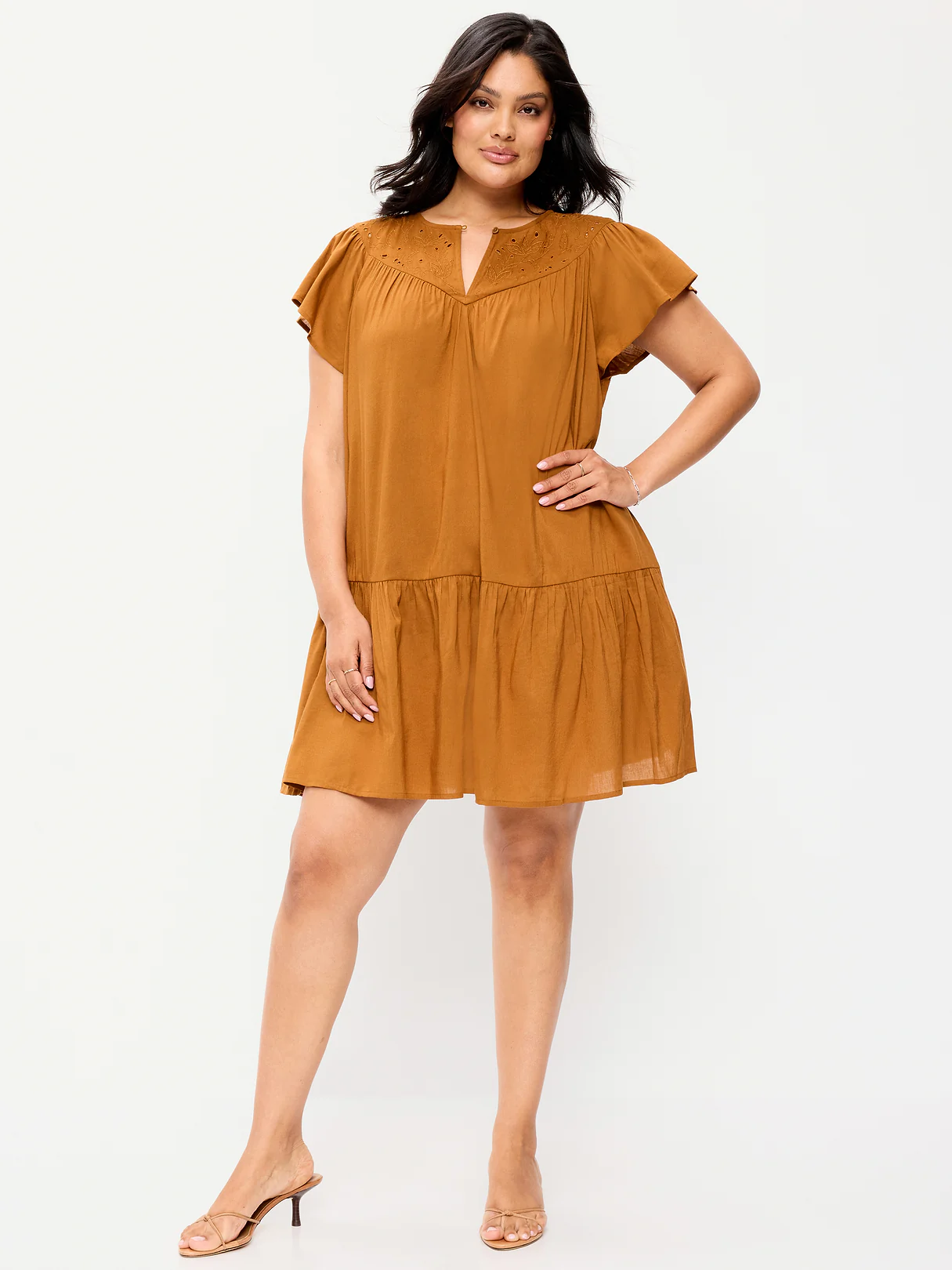 Flutter-Sleeve Mini Swing Dress - Redwood Burl