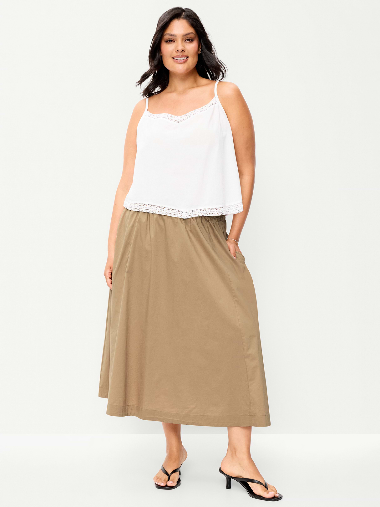 Poplin Midi Skirt - Classic Khaki