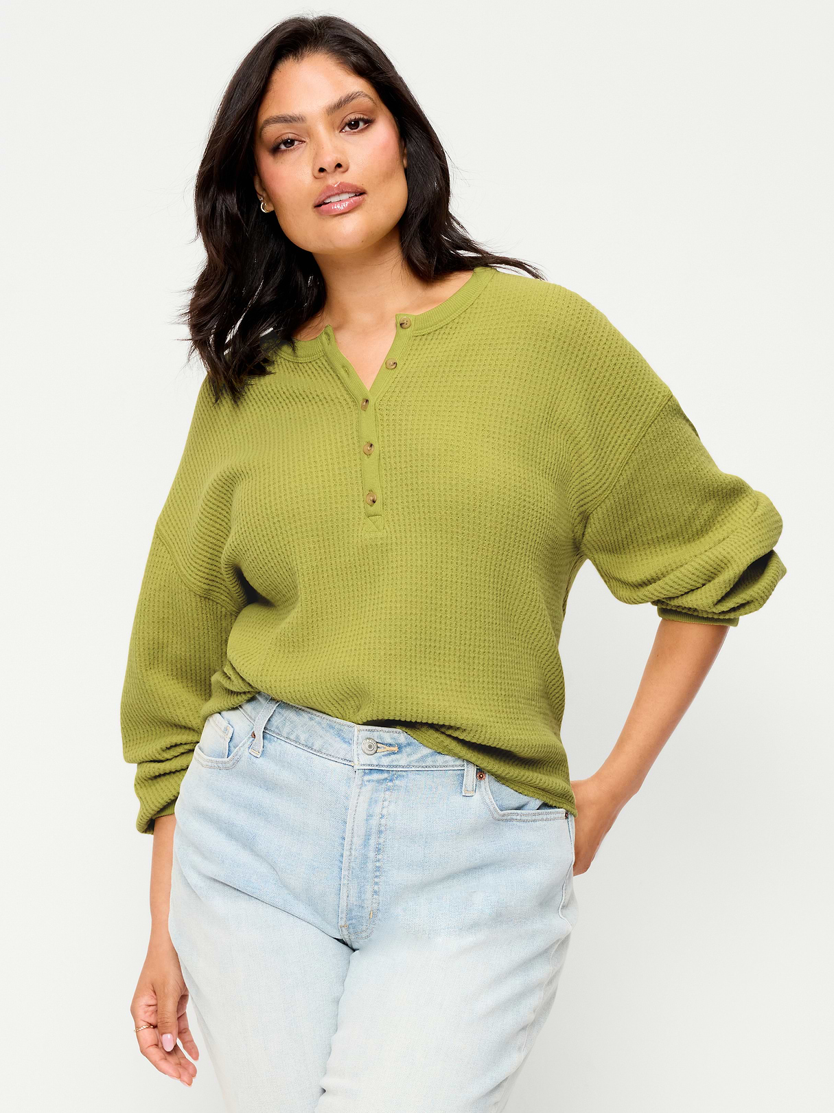 Long-Sleeve Crew-Neck Henley T-Shirt - Wasabi
