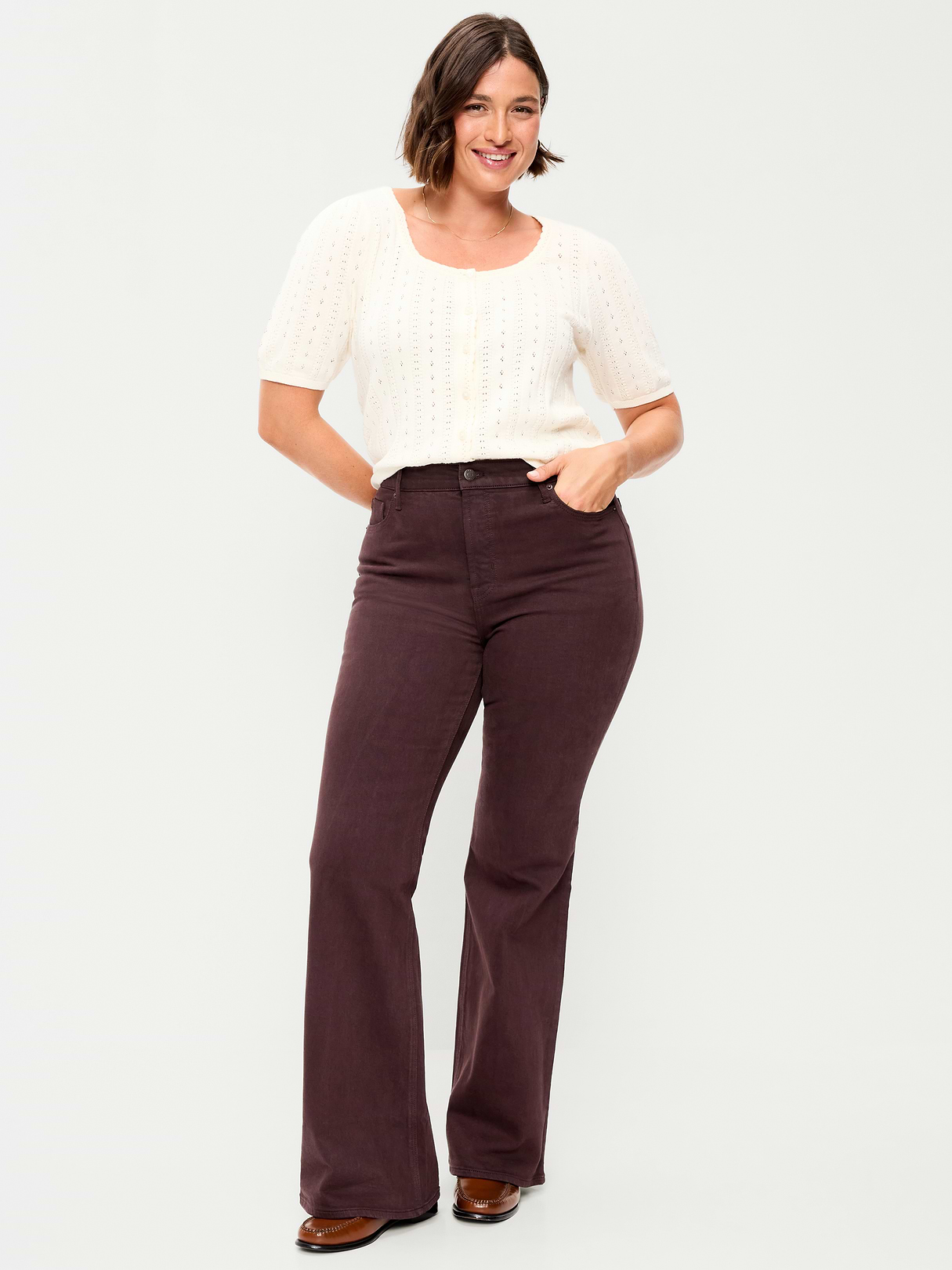 High-Waisted Flare Jeans - Plum Wine