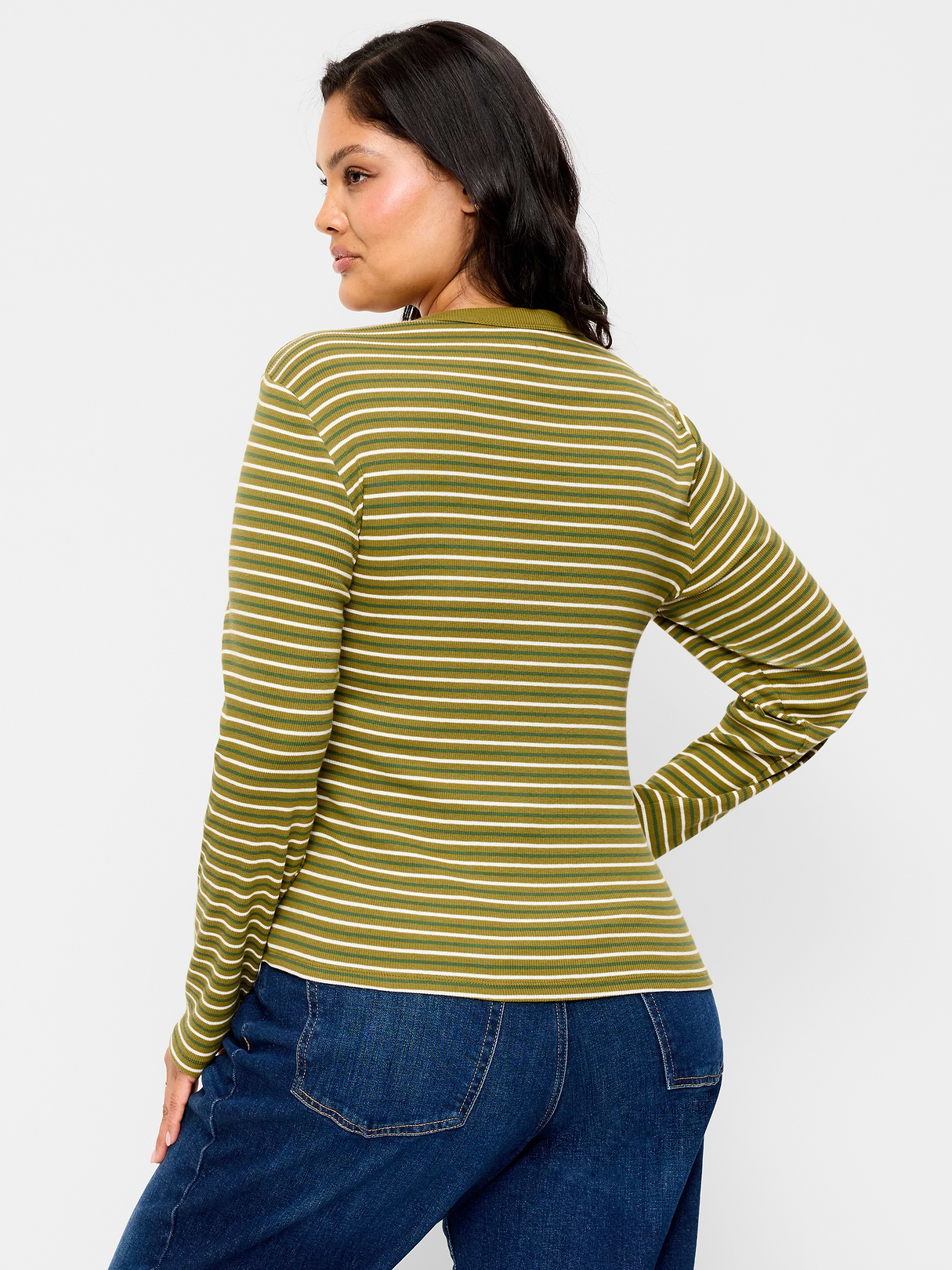 Snug Long-Sleeve Striped Ribbed T-Shirt - Green Multi-Stripe