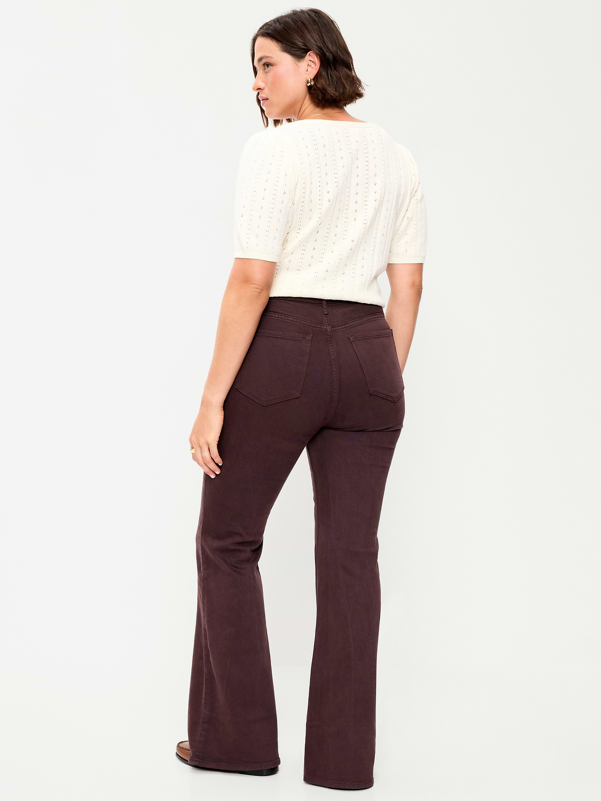 High-Waisted Flare Jeans - Plum Wine
