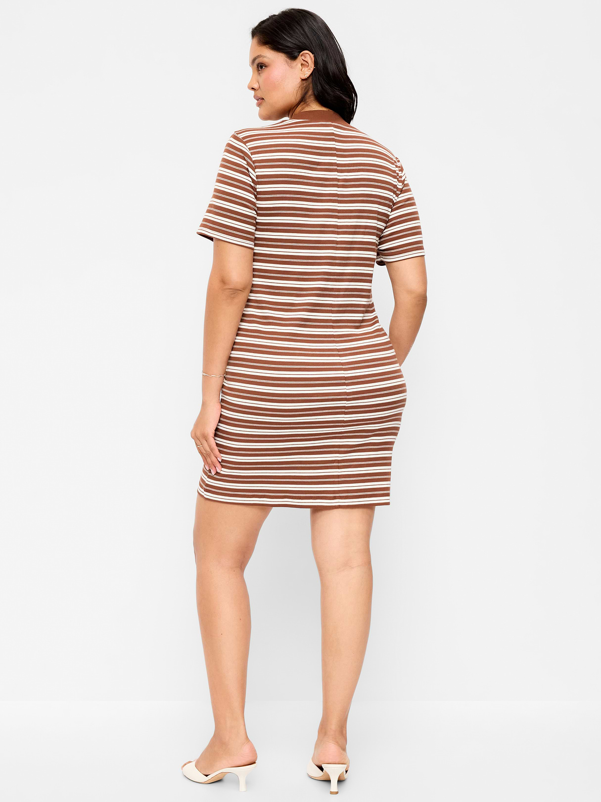 Snug Mock-Neck Bodycon Mini Dress - Earth Brown Stripe