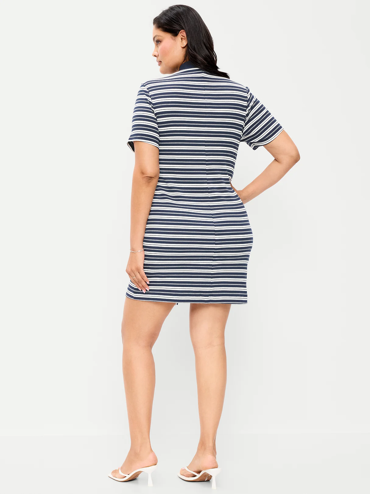 Snug Mock-Neck Bodycon Mini Dress - Navy Stripe