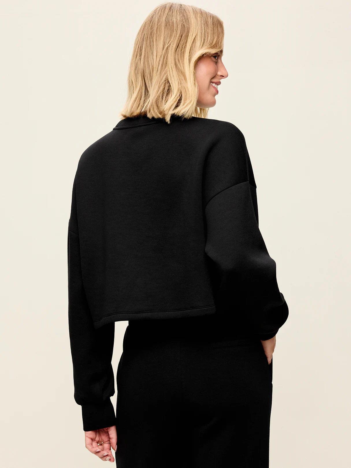Bounce Fleece Quilted Crew-Neck Top - Black Jack