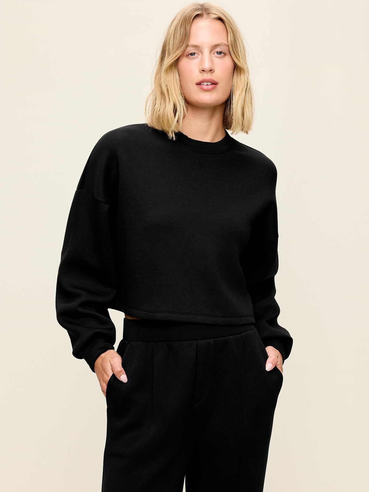 Bounce Fleece Quilted Crew-Neck Top - Black Jack
