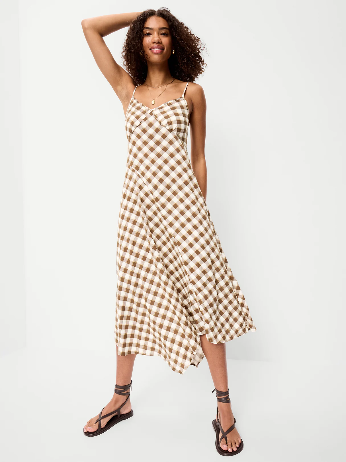 Fit & Flare Tie-Back Asymmetrical Midi Dress - Plaid