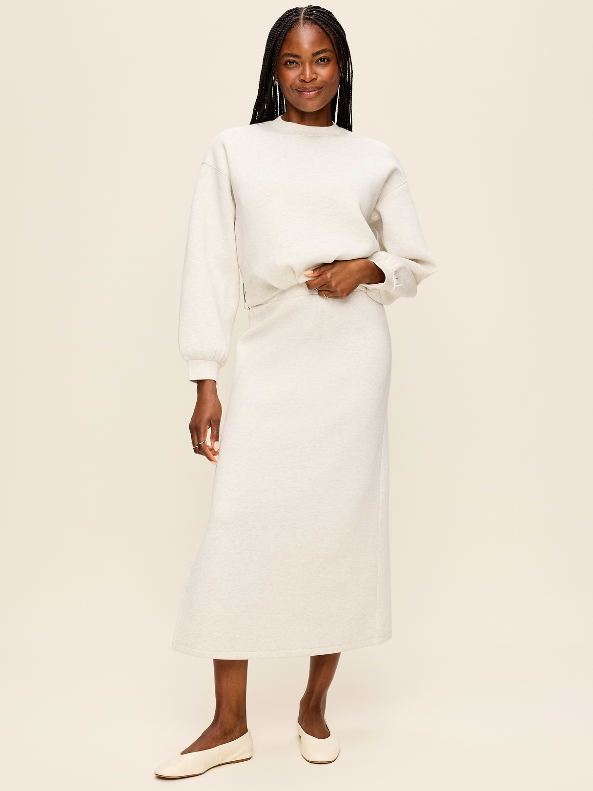 High-Waisted Bounce Fleece Maxi Skirt - Oatmeal Heather