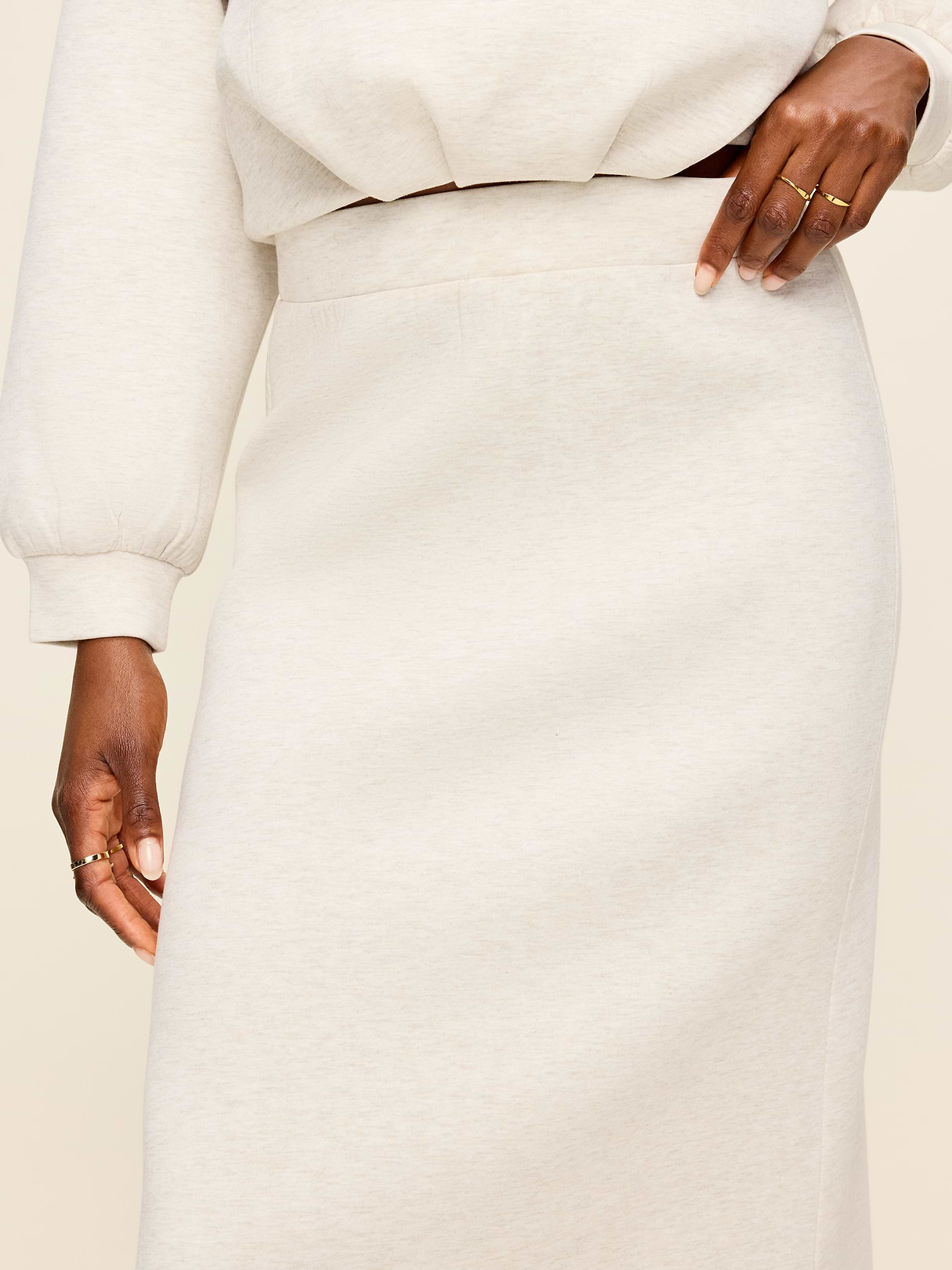 High-Waisted Bounce Fleece Maxi Skirt - Oatmeal Heather