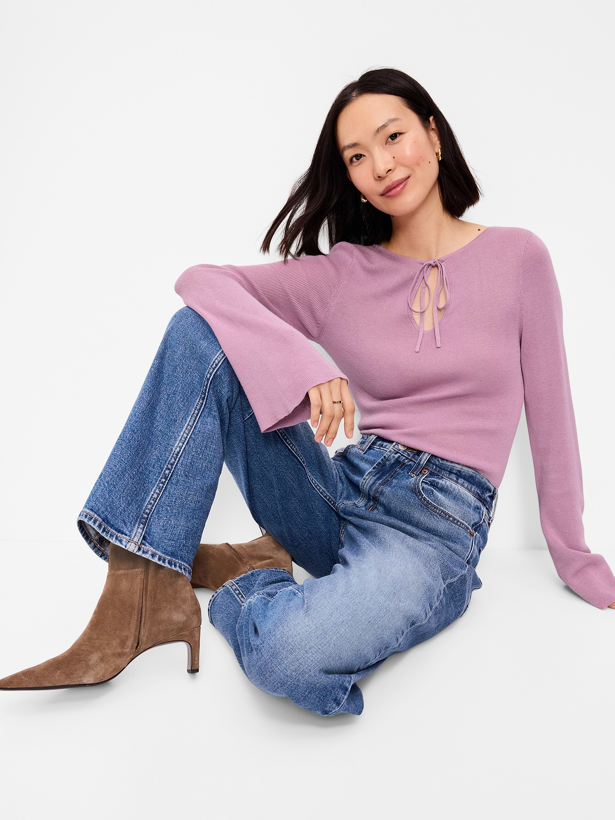 Bell-Sleeve Keyhole Top - Rose Dawn