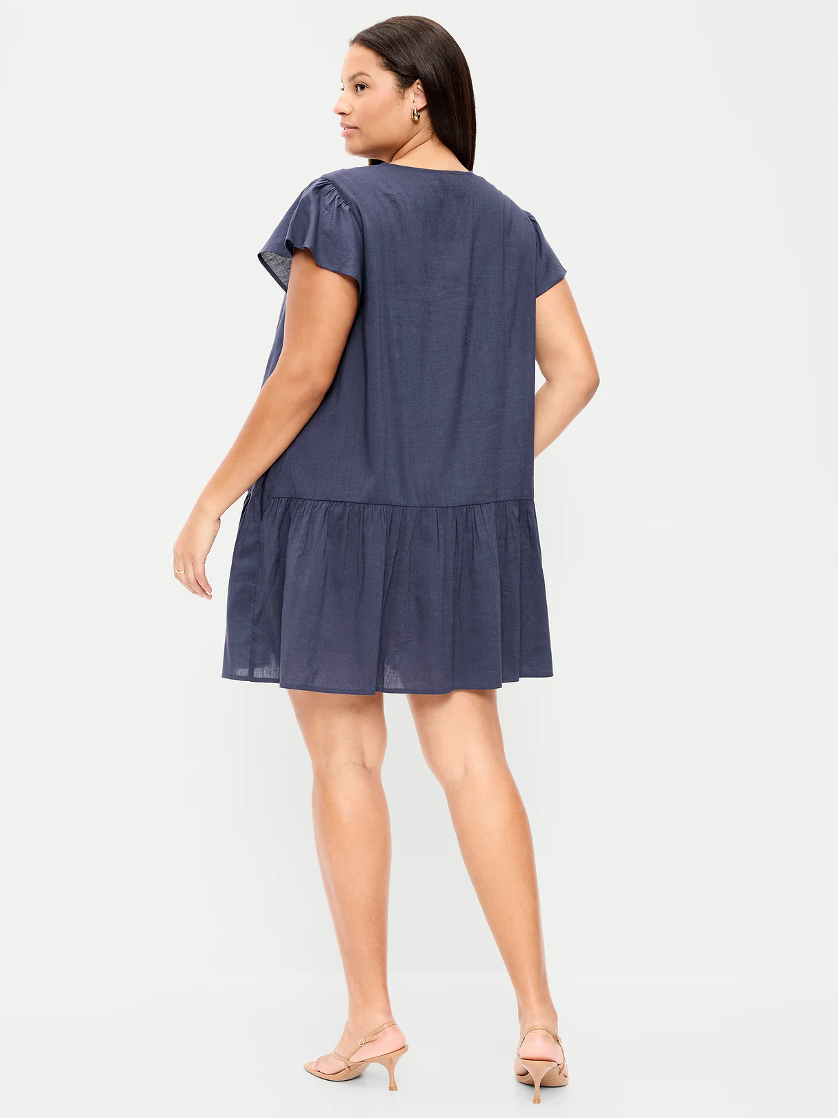 Flutter-Sleeve Mini Swing Dress - Volcanic Glass