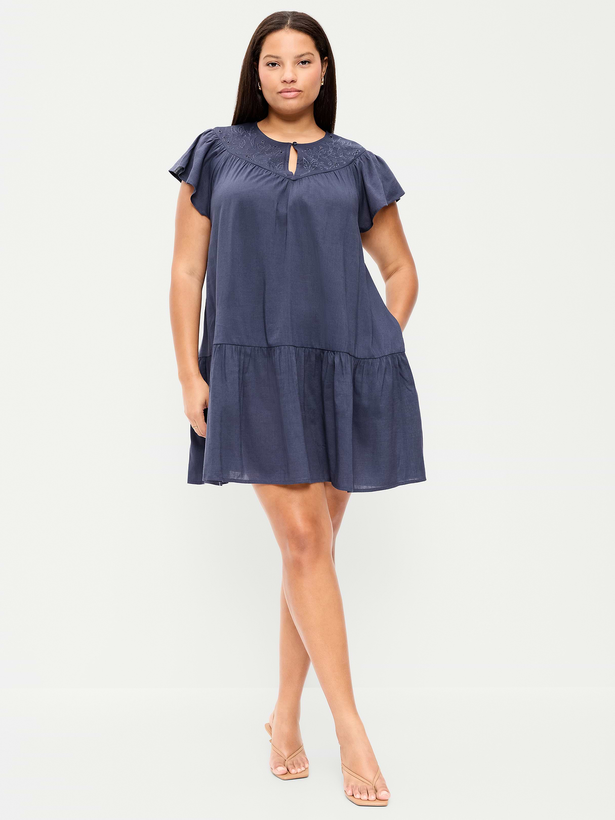 Flutter-Sleeve Mini Swing Dress - Volcanic Glass