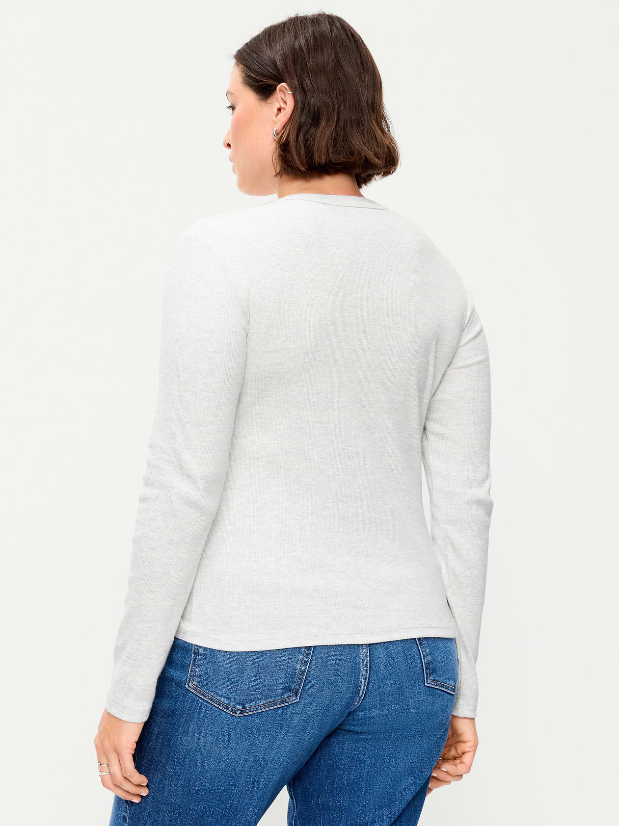 Snug Long-Sleeve Striped Ribbed T-Shirt - Light Heather Gray