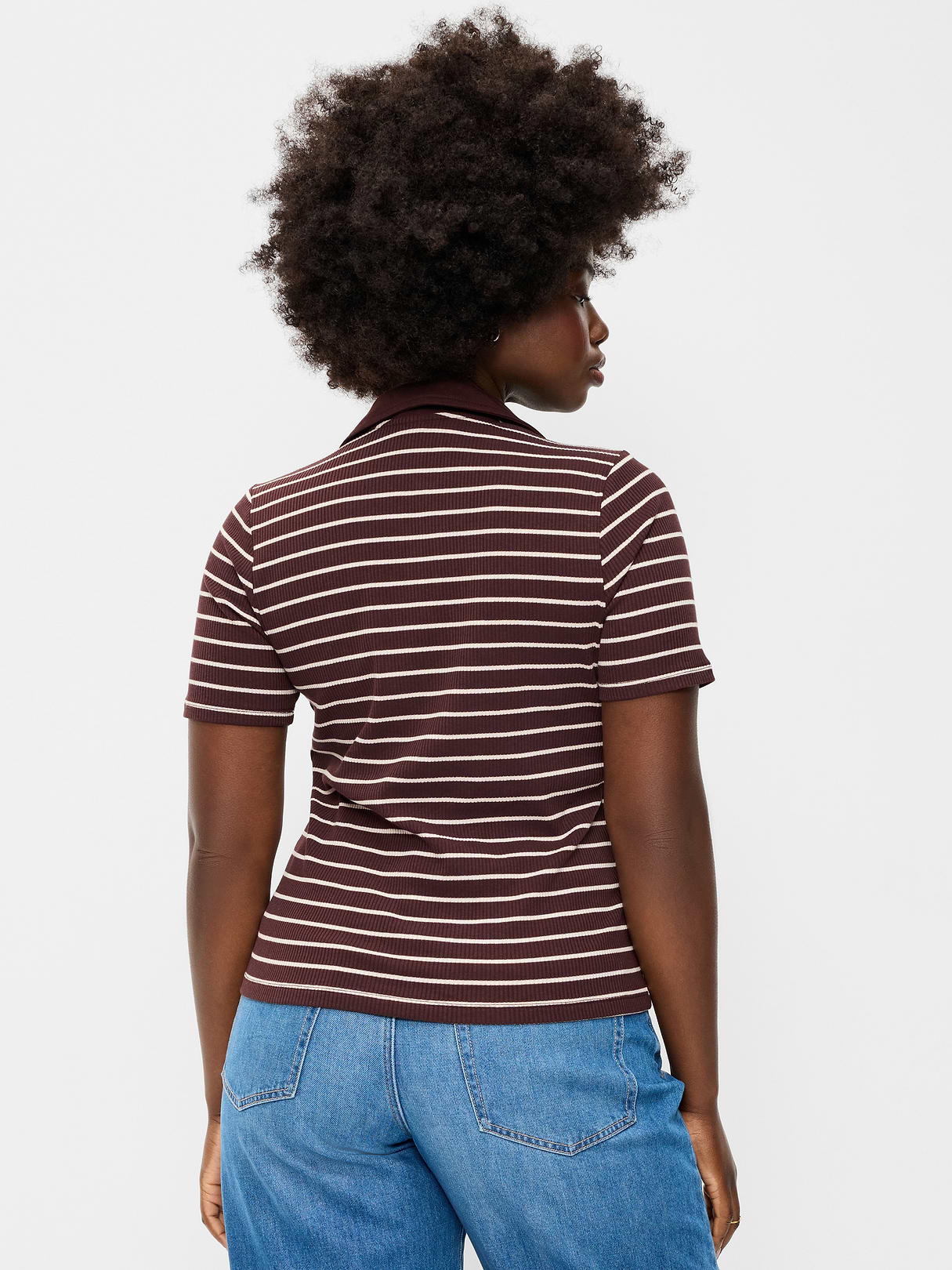Keyhole Polo Top - Earth Brown Stripe