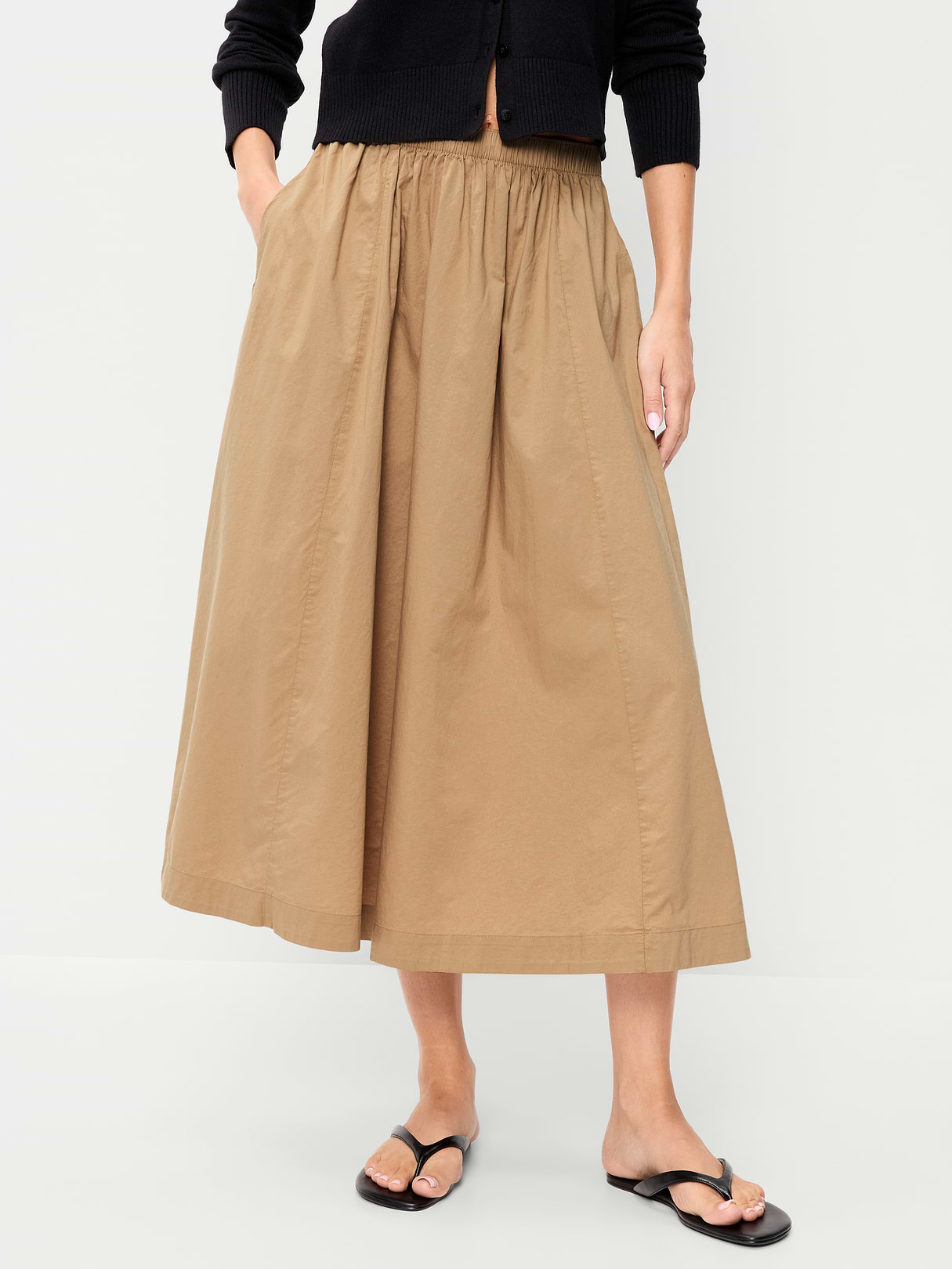 Poplin Midi Skirt - Classic Khaki