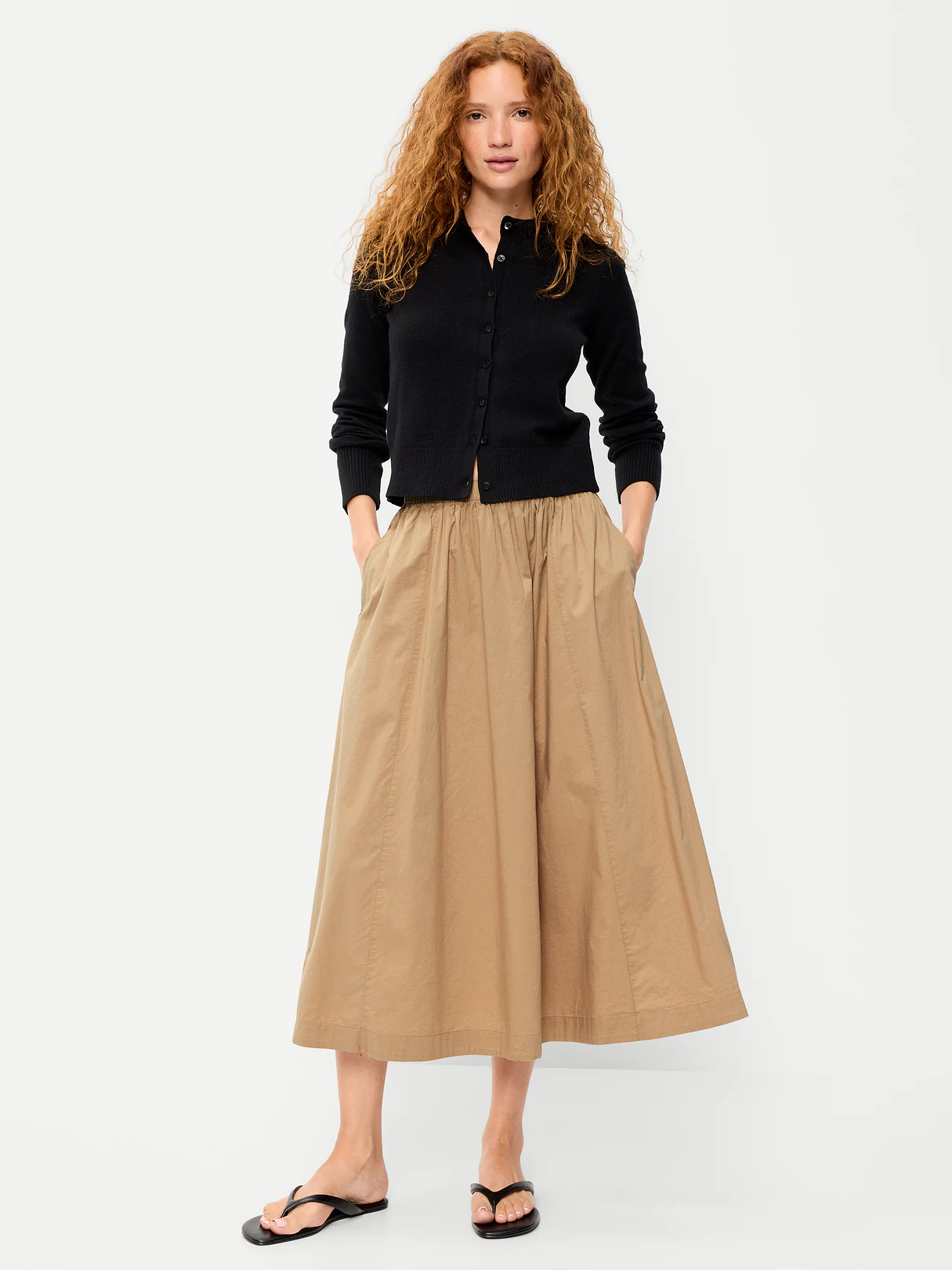 Poplin Midi Skirt - Classic Khaki