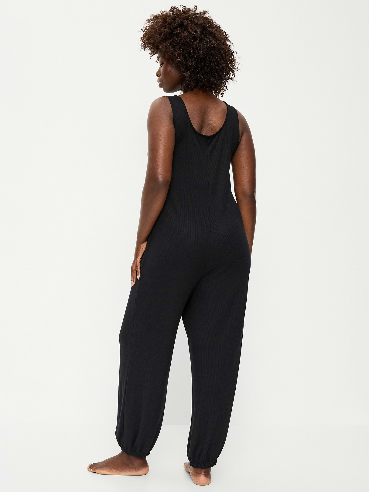Waffle-Knit Harem-Leg Pajama Jumpsuit - Black Jack
