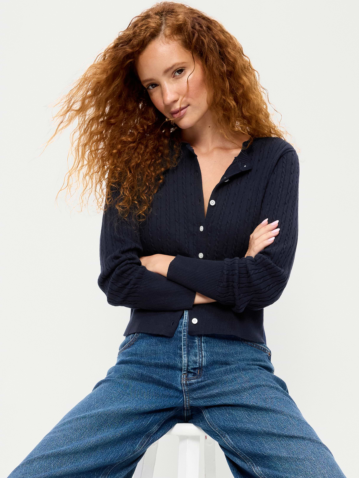SoSoft Cropped Crew-Neck Cardigan - In the Navy