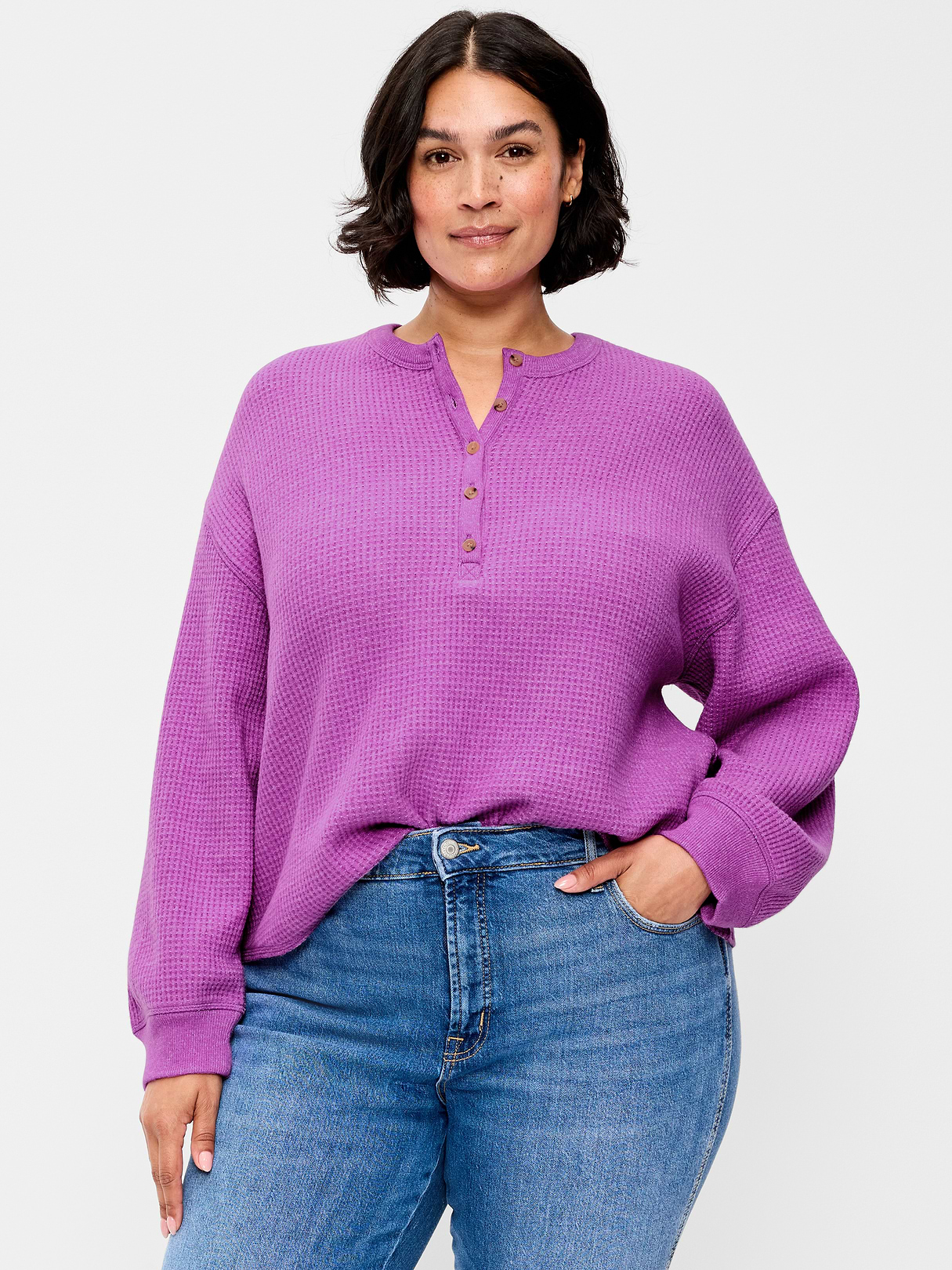 Long-Sleeve Crew-Neck Henley T-Shirt - Wild Prairie Rose