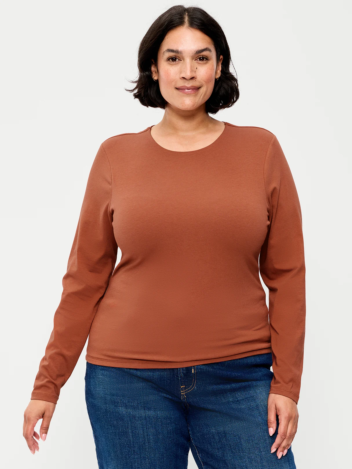 Hug Double-Layer Crew-Neck Long-Sleeve Top - Apple Cinnamon