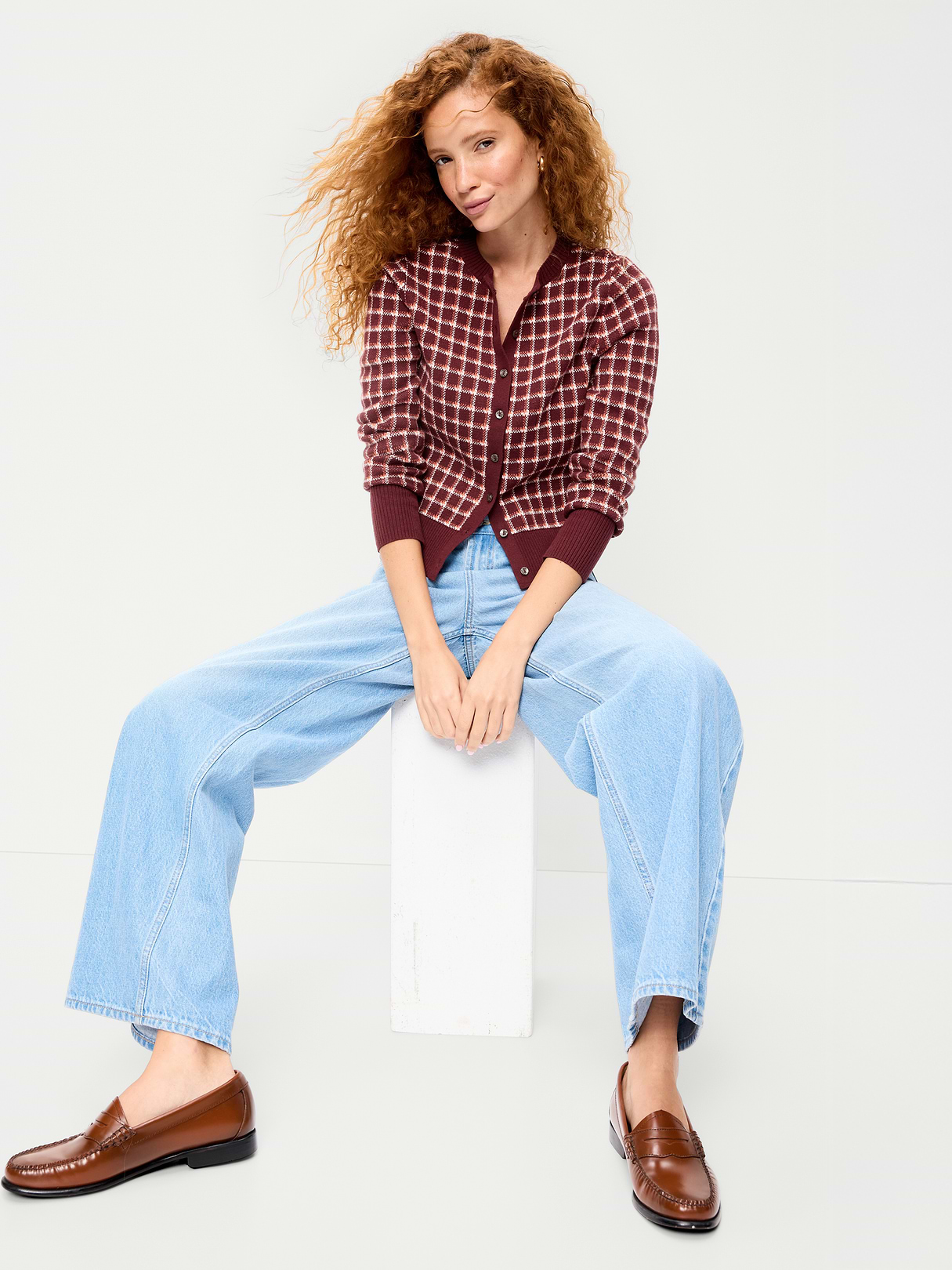 SoSoft Cropped Crew-Neck Cardigan - Red Plaid