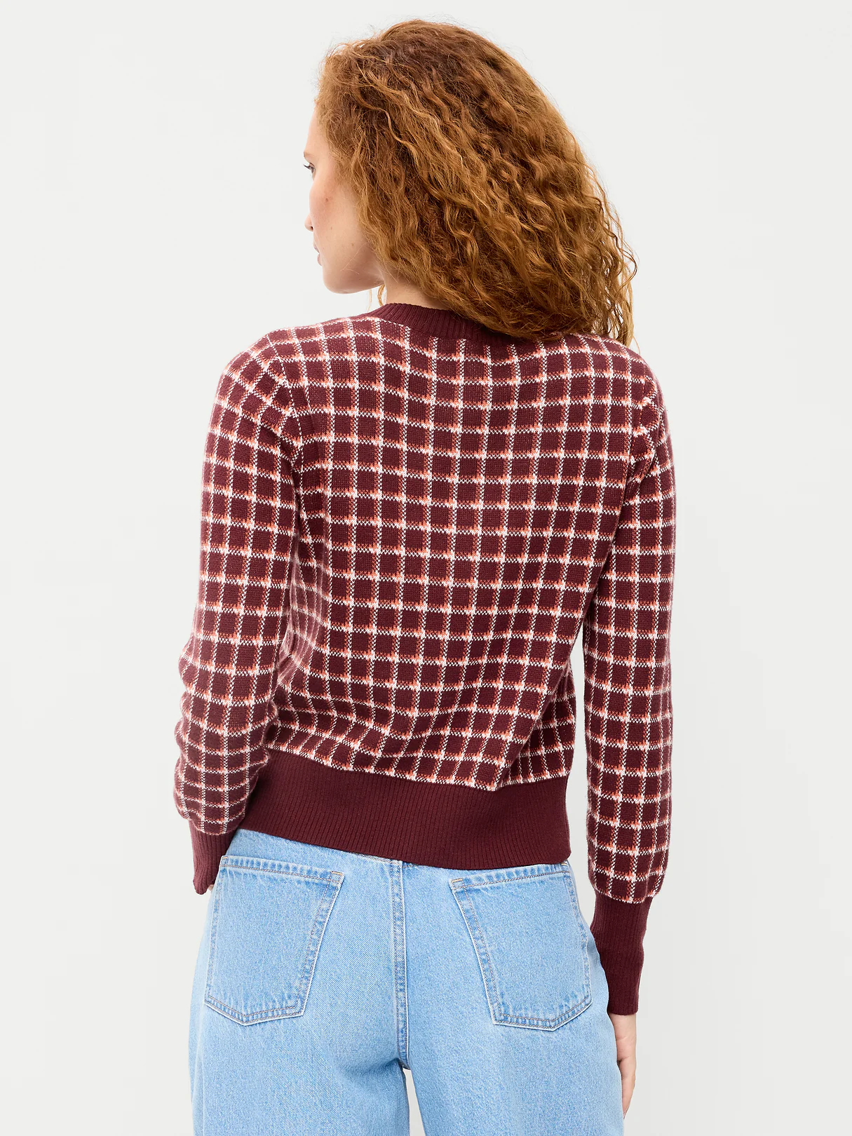 SoSoft Cropped Crew-Neck Cardigan - Red Plaid