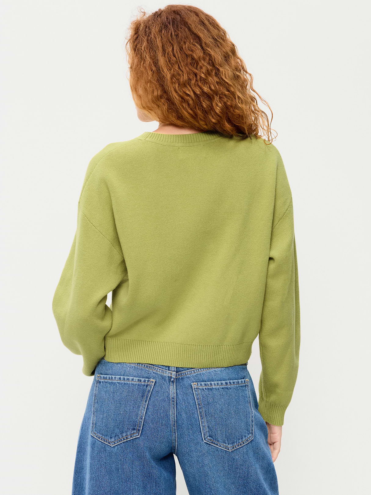 Cotton-Blend Crew-Neck Cropped Sweater - Wasabi