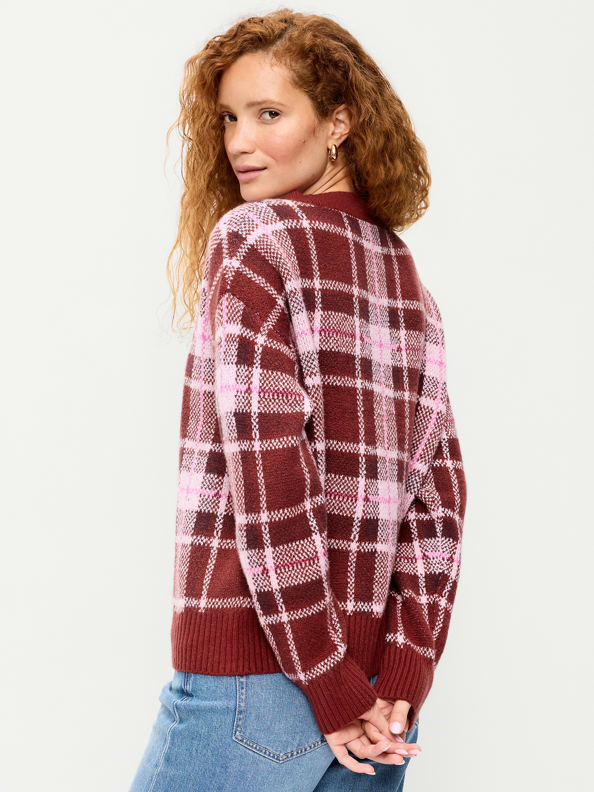 SoSoft V-Neck Cardigan Sweater - Red Plaid